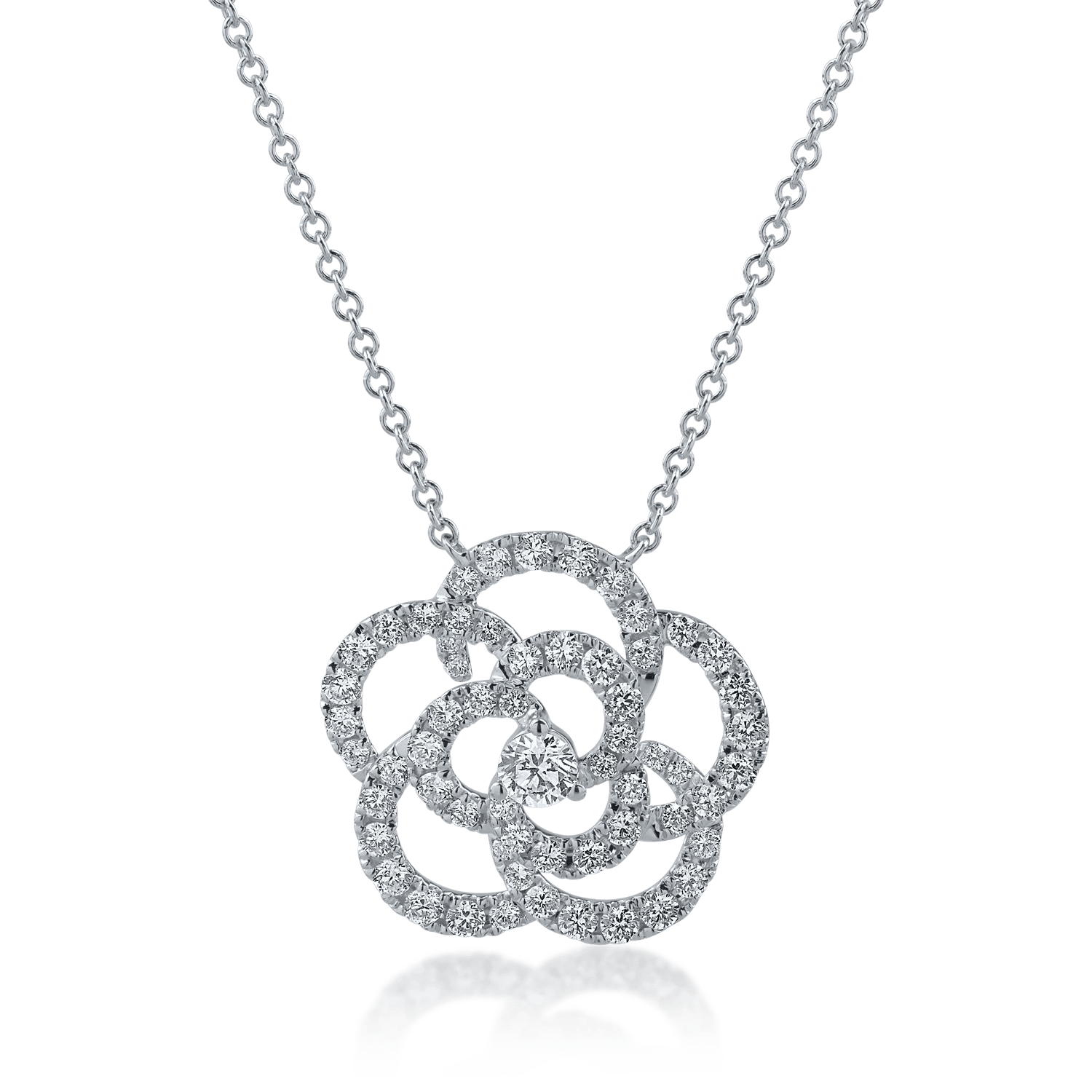 Lanț cu pandantiv floare din aur alb cu diamante de 0.88ct Lanț cu pandantiv floare din aur alb cu diamante de 0.88ct