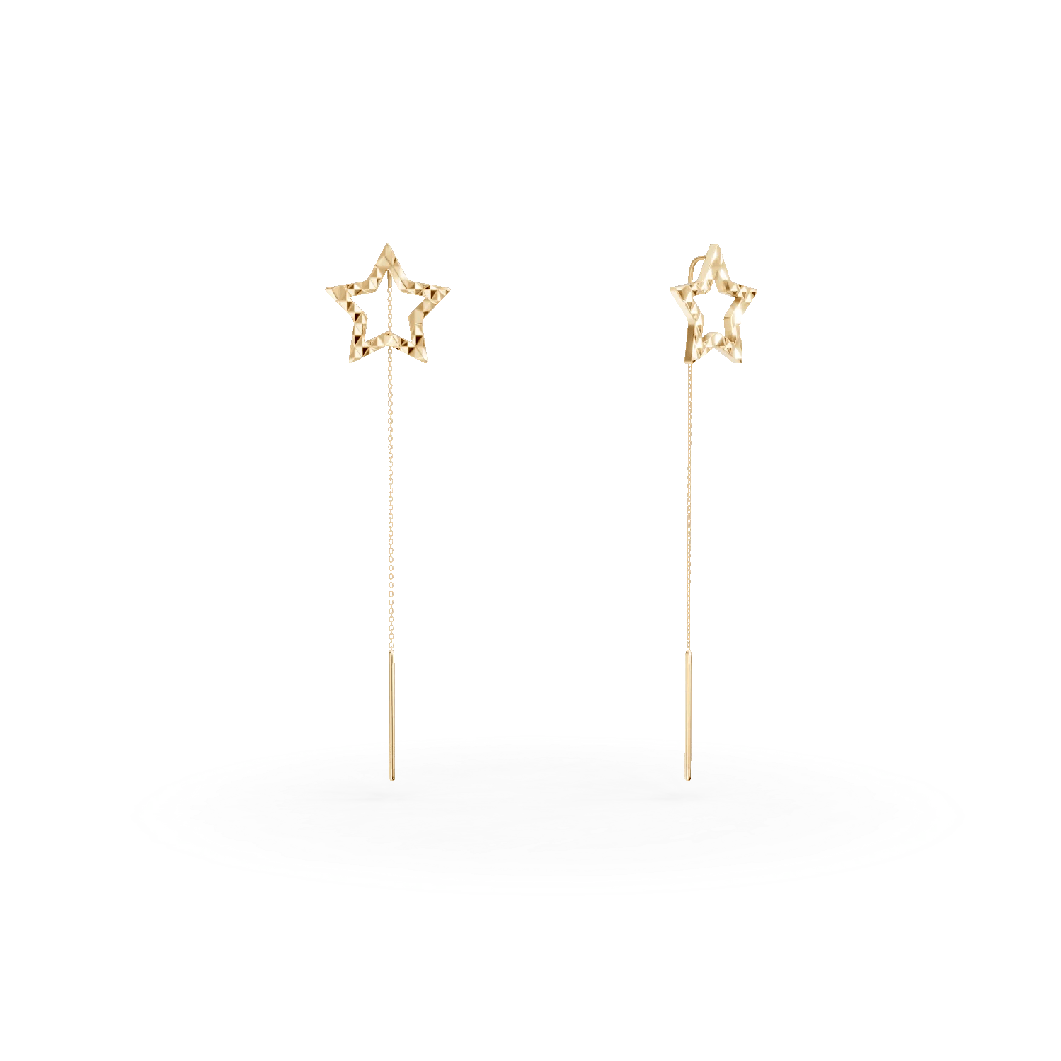 Cercei lungi cu steluțe din aur galben Cercei lungi cu steluțe din aur galben