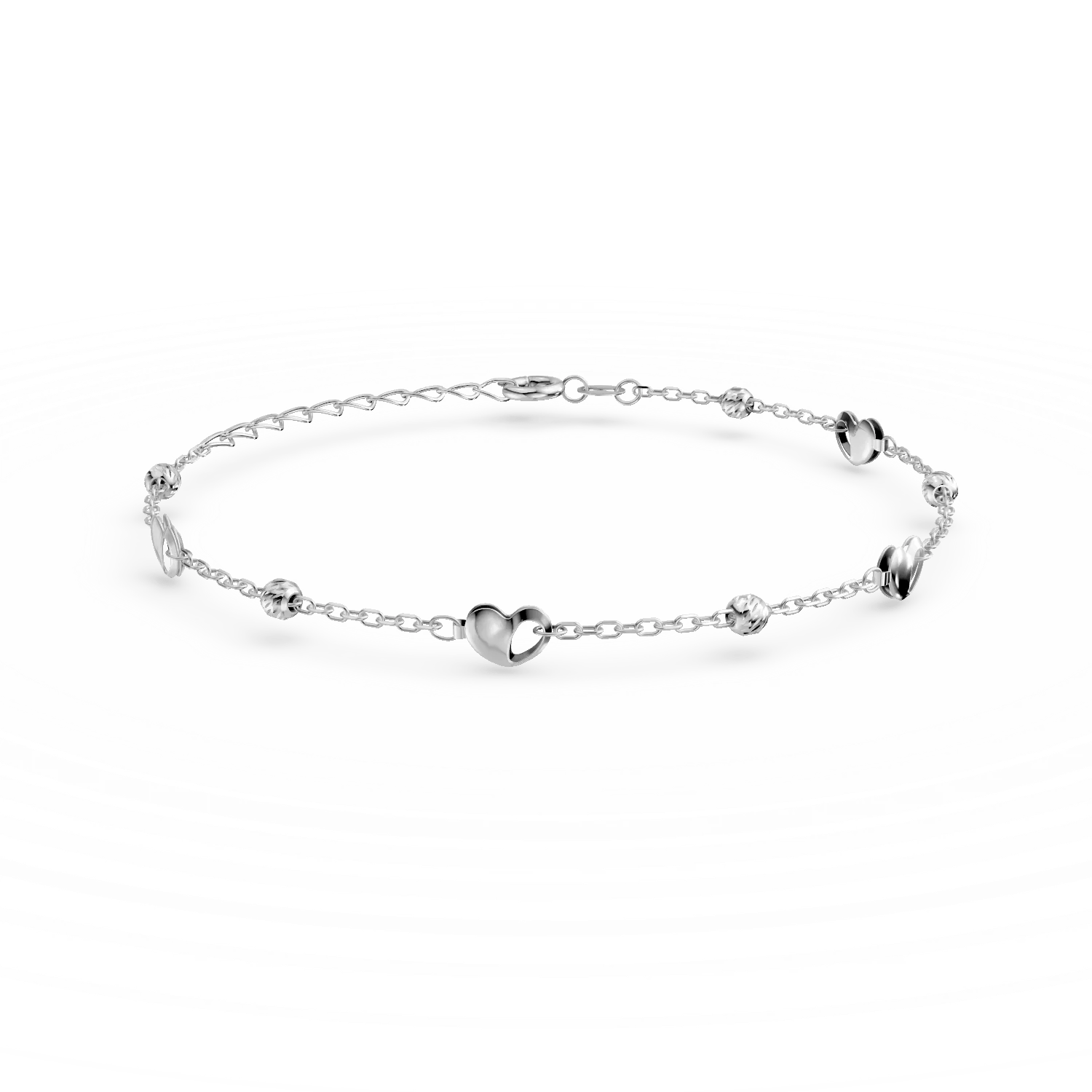 Brățară din aur alb cu inimioare Brățară din aur alb cu inimioare