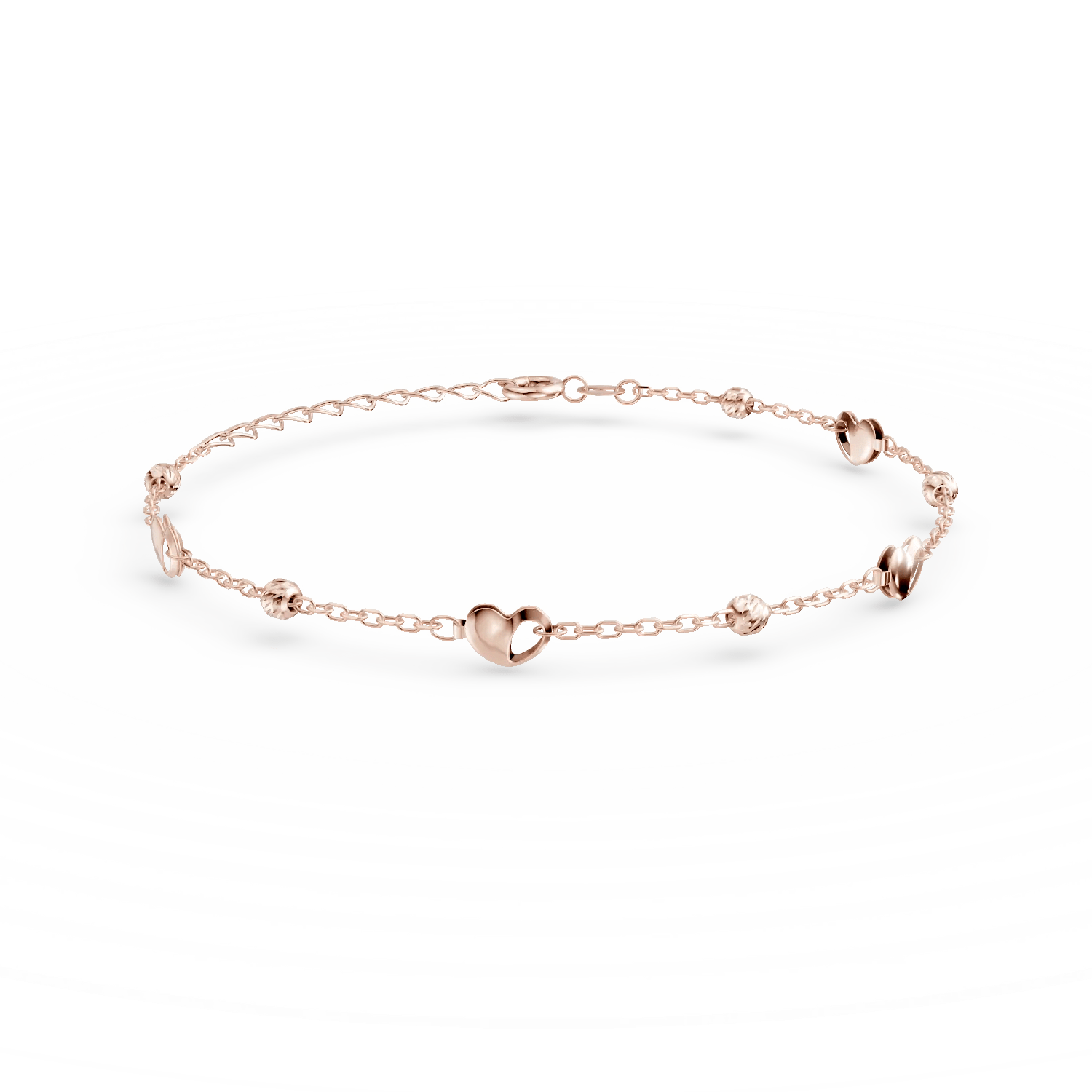 Brățară cu inimioare din aur roz Brățară cu inimioare din aur roz