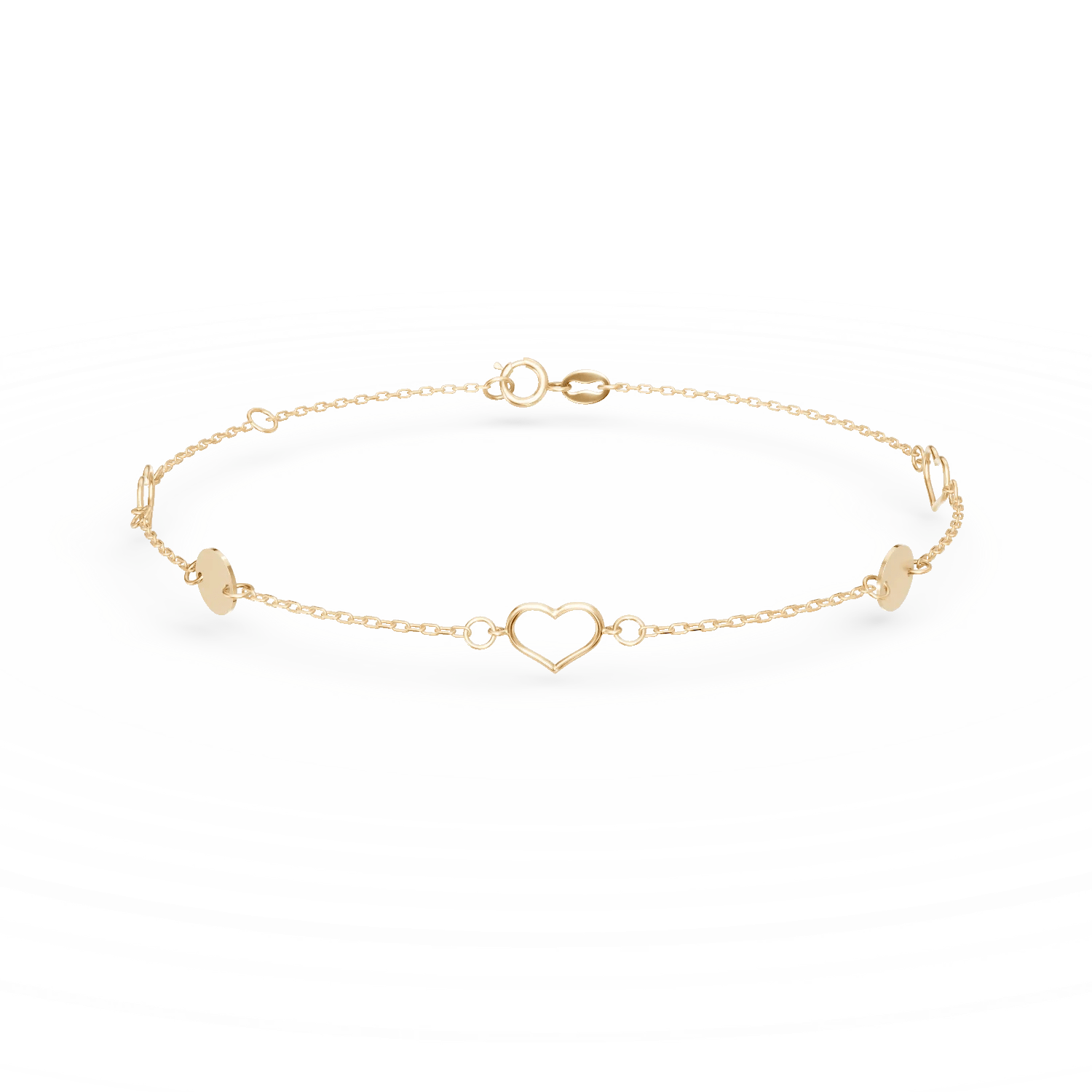 Brățară cu inimioare din aur galben Brățară cu inimioare din aur galben