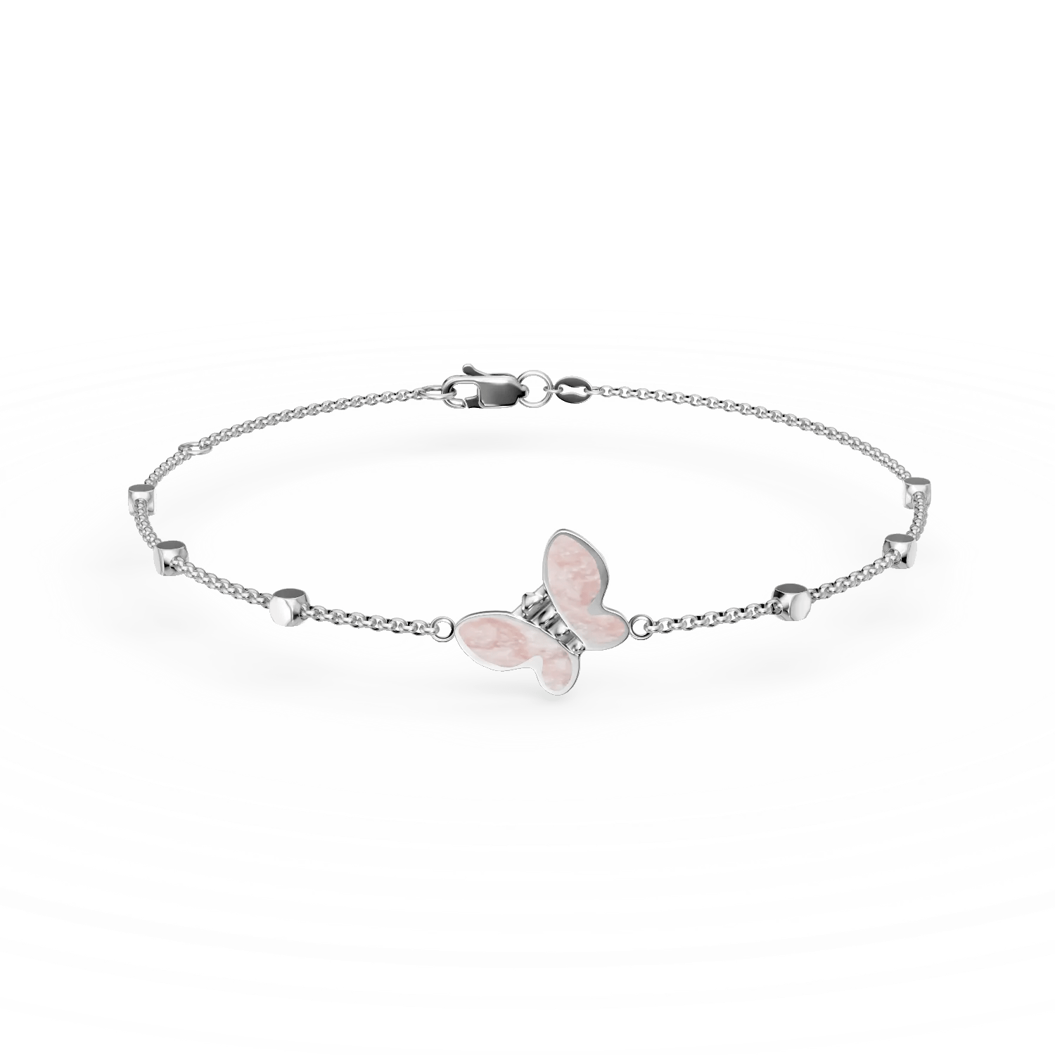 Brățară din aur alb cu biluțe și pandantiv fluture Brățară din aur alb cu biluțe și pandantiv fluture