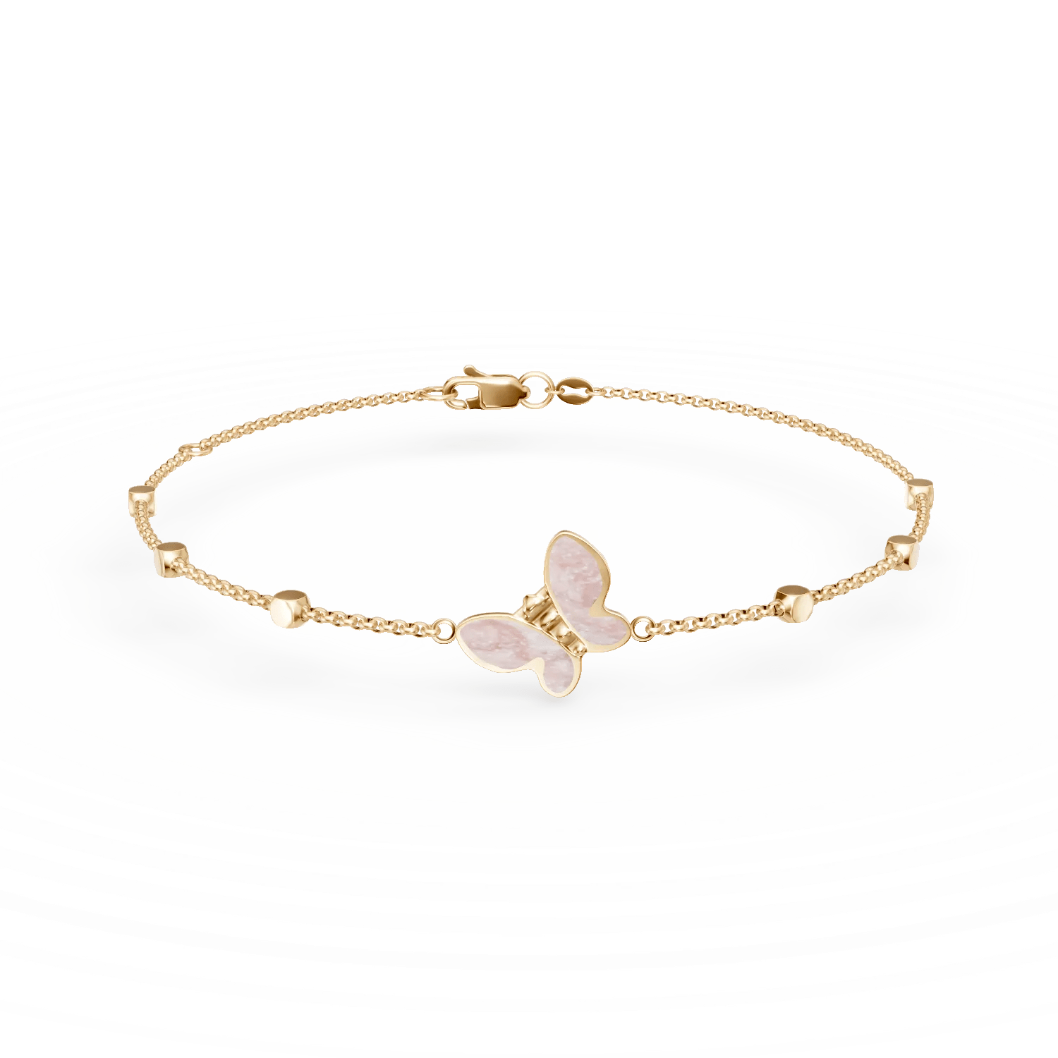 Brățară din aur galben cu biluțe și pandantiv fluture Brățară din aur galben cu biluțe și pandantiv fluture