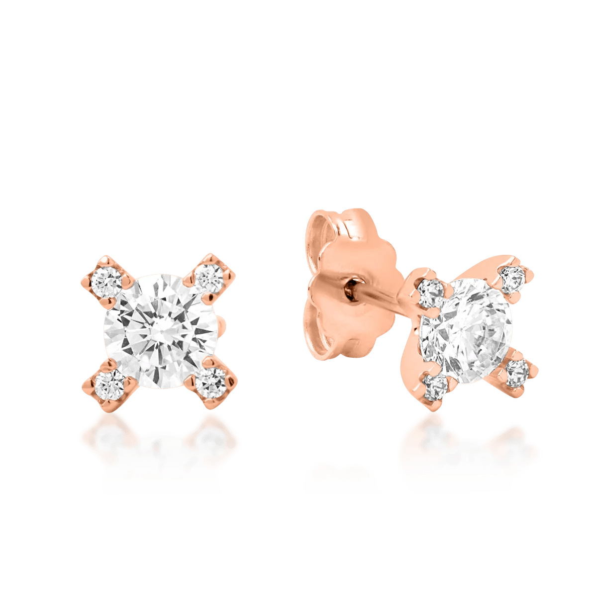 Cercei geometrici din aur roz cu zirconia Cercei geometrici din aur roz cu zirconia