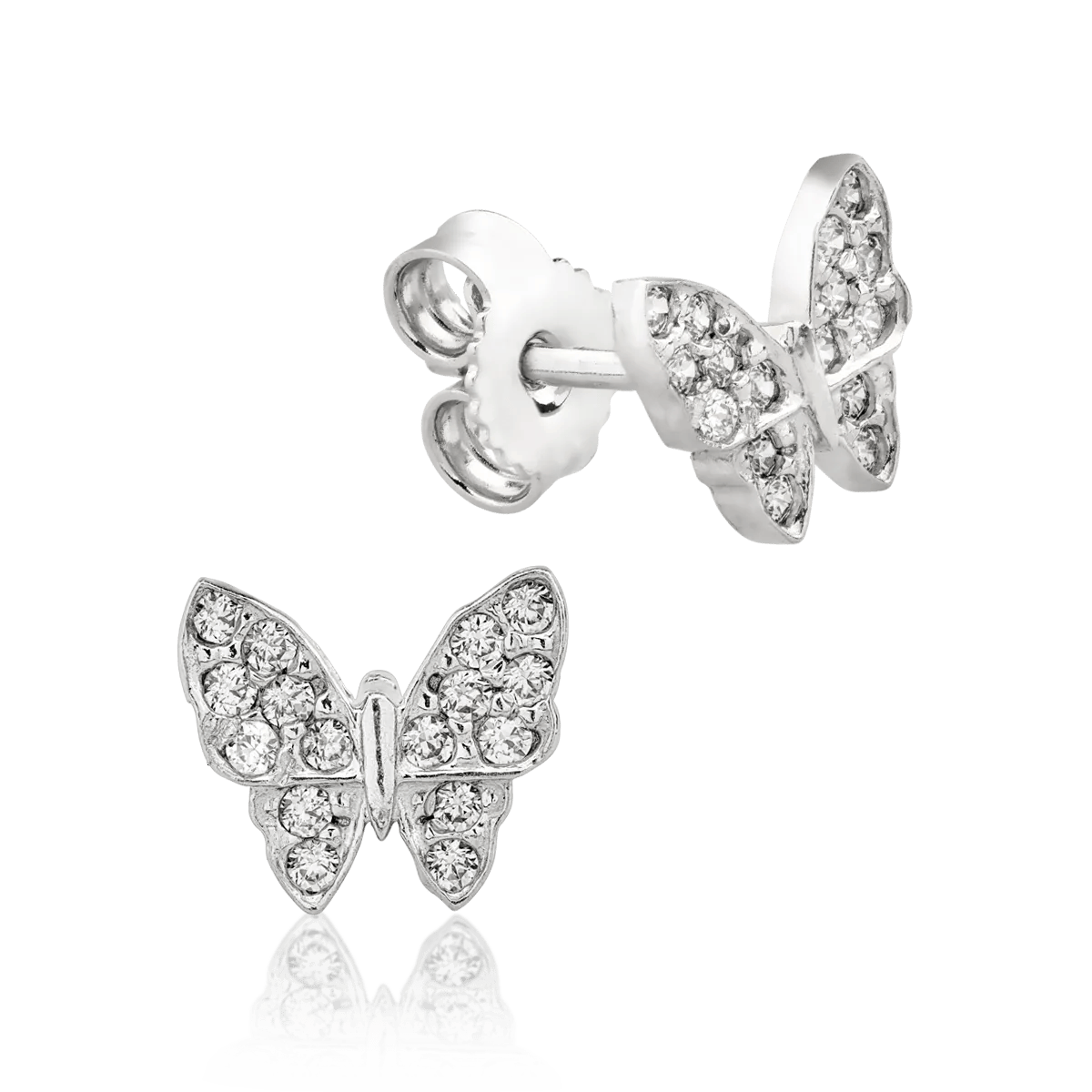 Cercei stud fluturași din aur alb cu zirconia microsetting – Teilor Cercei stud fluturași din aur alb cu zirconia microsetting – Teilor