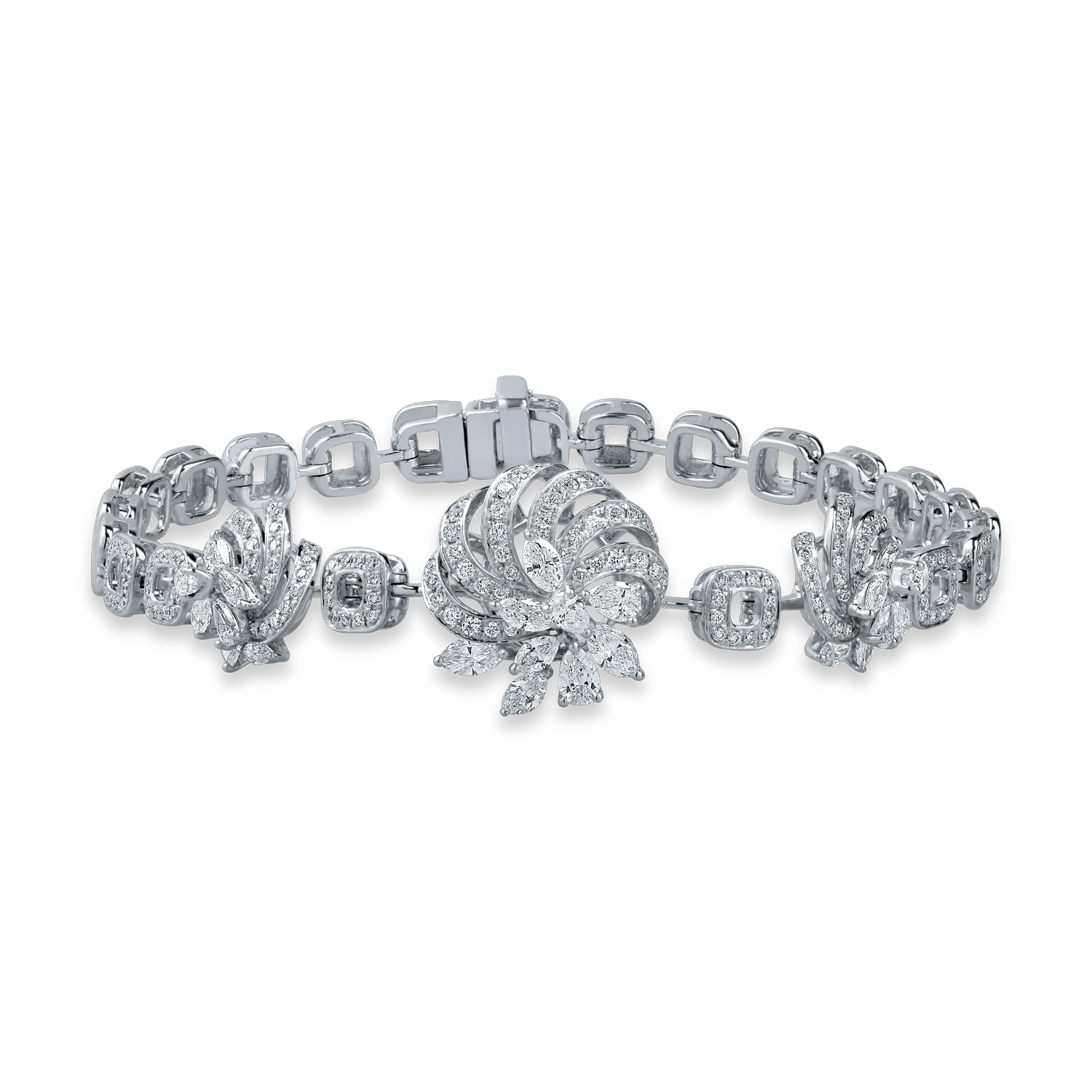 Brățară cu pandantive floare din aur alb cu diamante de 2.16ct Brățară cu pandantive floare din aur alb cu diamante de 2.16ct