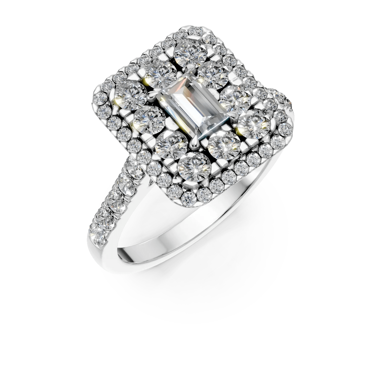 Inel destiny din aur alb cu diamante emerald și rotunde de 1ct Inel destiny din aur alb cu diamante emerald și rotunde de 1ct