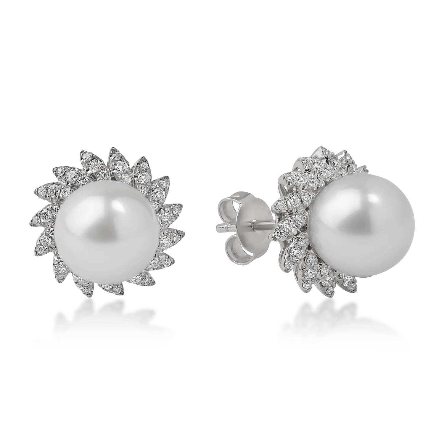 Cercei din aur alb cu perle de cultură de 7.6ct și diamante de 0.3ct Cercei din aur alb cu perle de cultură de 7.6ct și diamante de 0.3ct