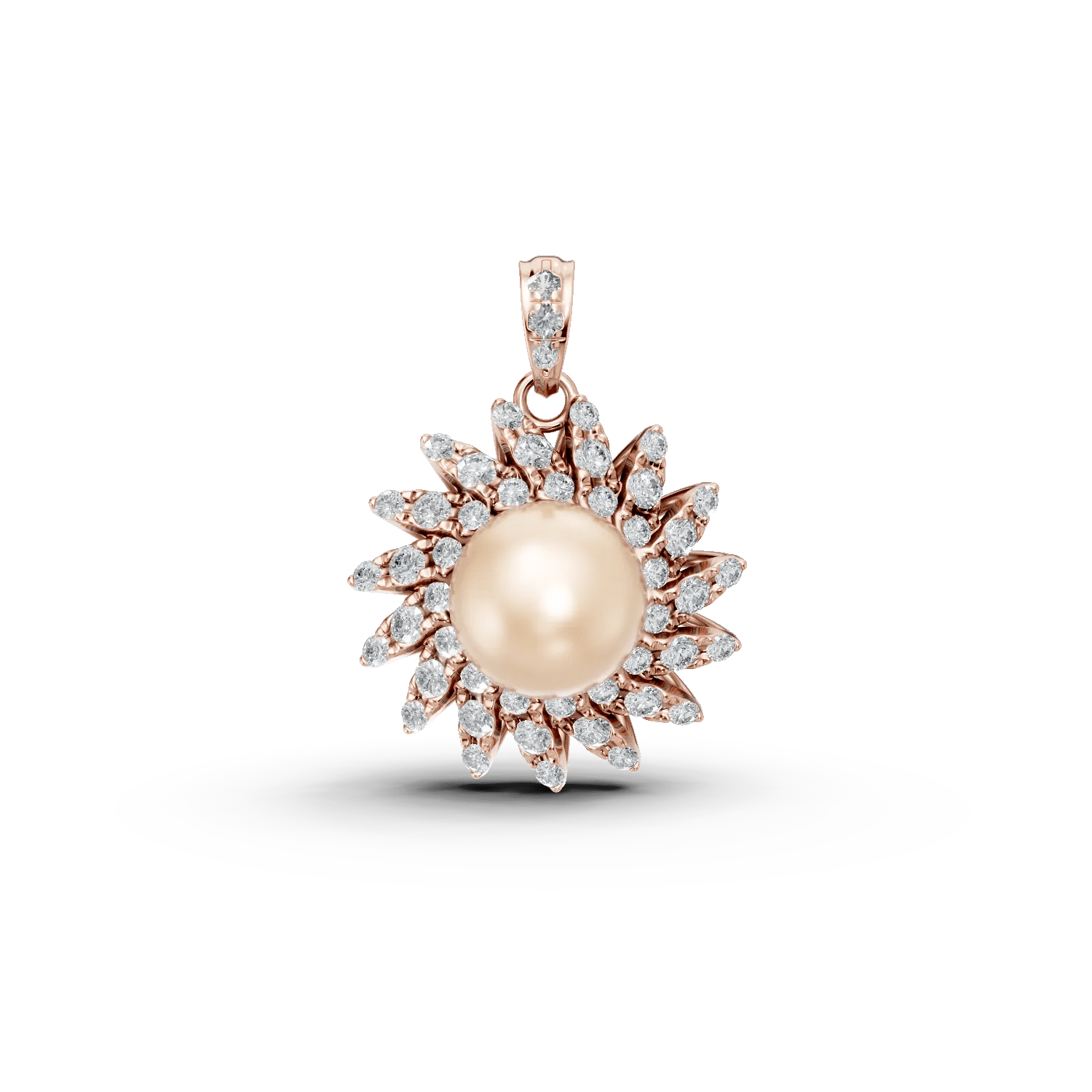 Pandantiv floral din aur roz cu perlă de cultură de 6.38ct și diamante de 0.3ct Pandantiv floral din aur roz cu perlă de cultură de 6.38ct și diamante de 0.3ct