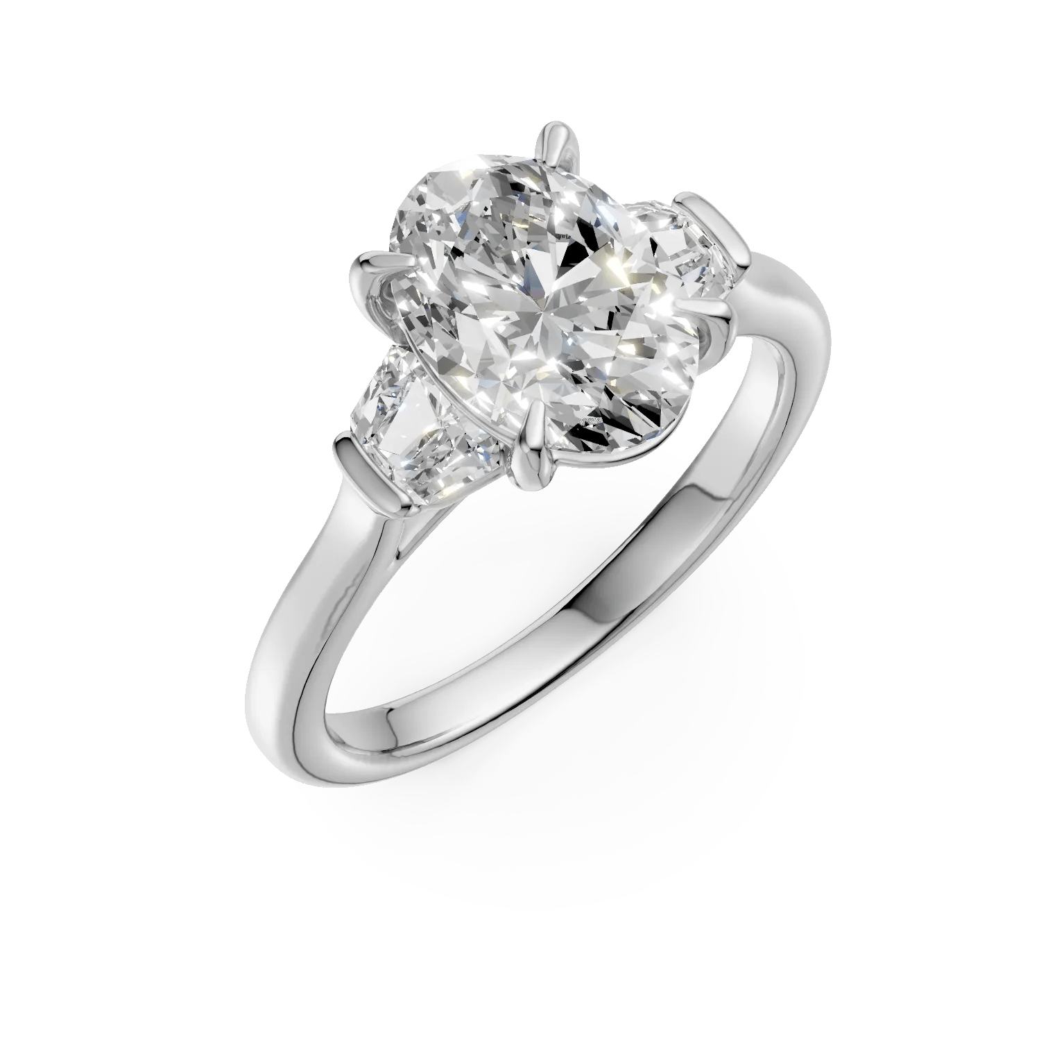 Inel de logodnă din aur alb cu diamante ovale și triangle de 2ct create în laborator Inel de logodnă din aur alb cu diamante ovale și triangle de 2ct create în laborator