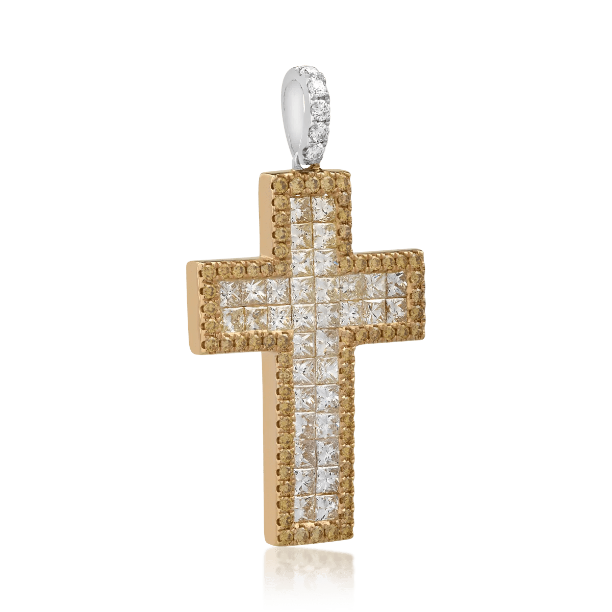 Pandantiv cruce din aur alb-galben cu diamante Pandantiv cruce din aur alb-galben cu diamante