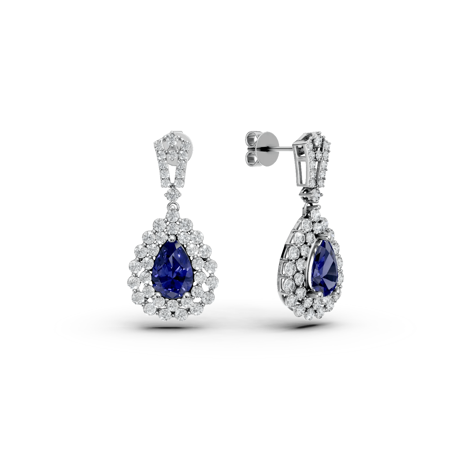 Cercei lacrimă din aur alb cu safire ovale de 2.04ct și diamante rotunde de 1.3ct Cercei lacrimă din aur alb cu safire ovale de 2.04ct și diamante rotunde de 1.3ct