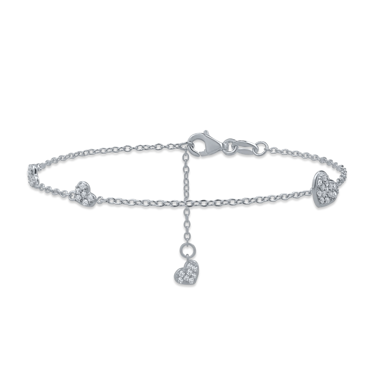 Brățară din aur alb cu inimi și zirconii Brățară din aur alb cu inimi și zirconii