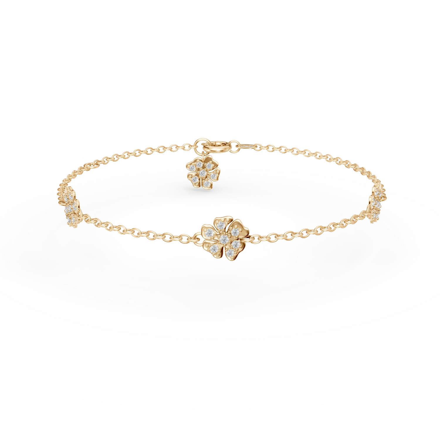 Brățară din aur galben cu flori și zirconii Brățară din aur galben cu flori și zirconii
