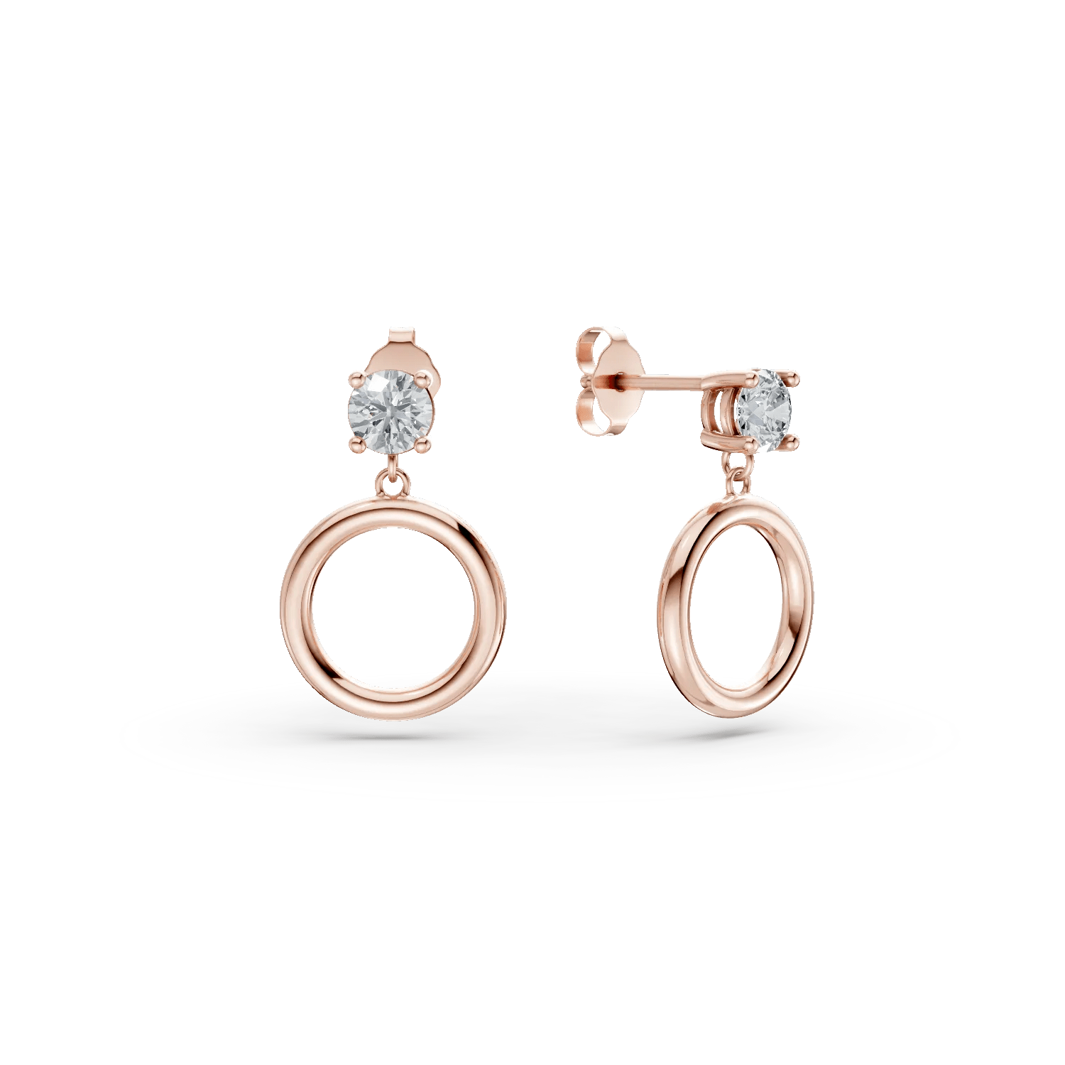 Cercei rotunzi din aur roz cu zirconia solitaire Cercei rotunzi din aur roz cu zirconia solitaire