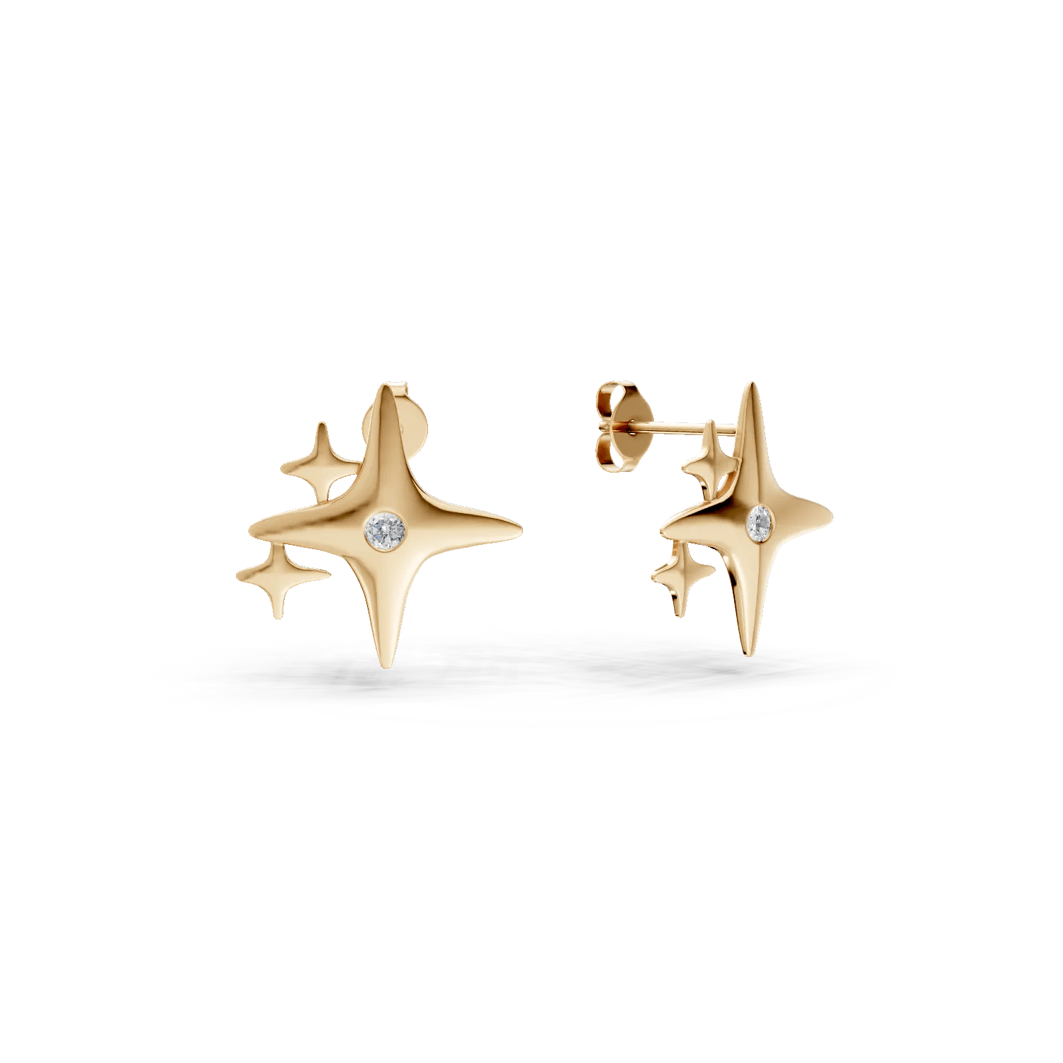 Cercei stele din aur galben cu diamante de 0.006ct Cercei stele din aur galben cu diamante de 0.006ct