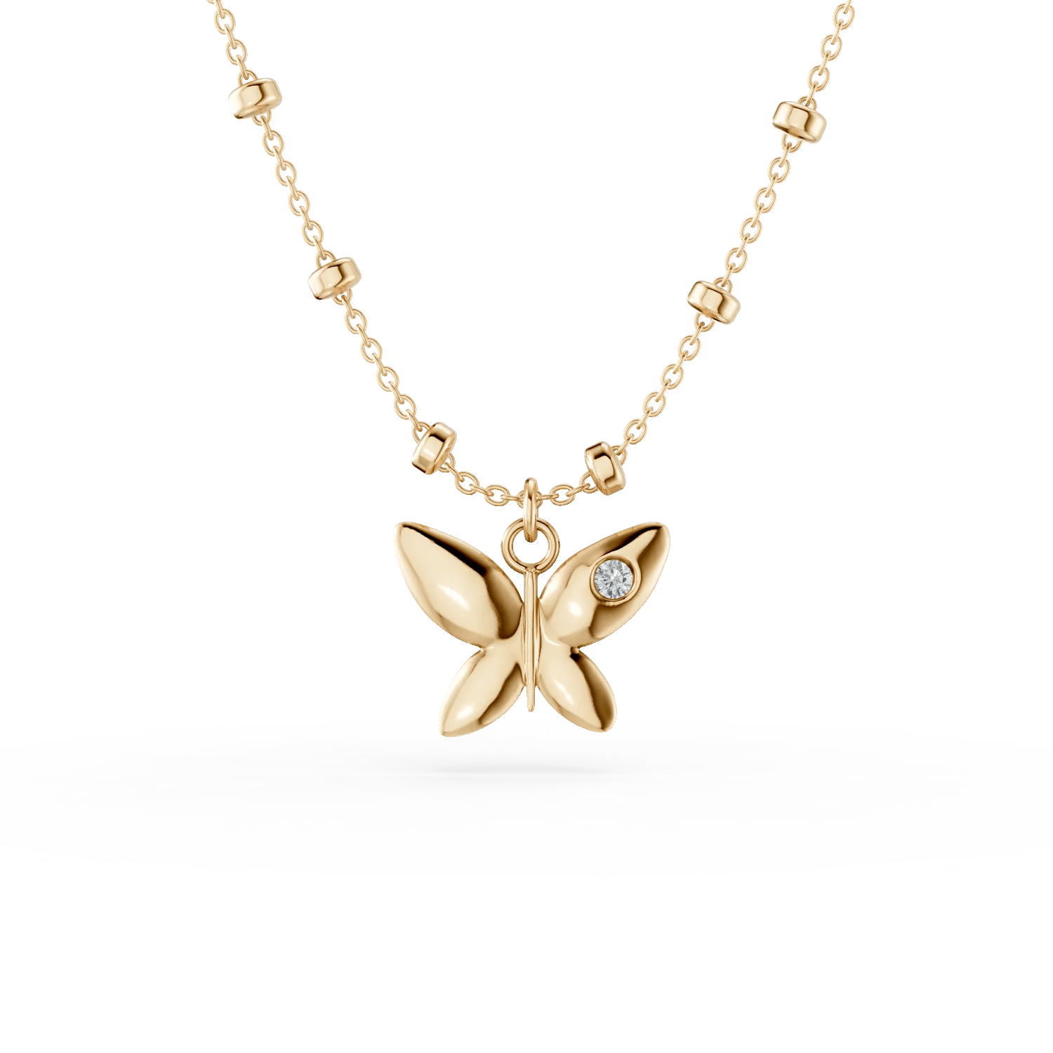 Lanț cu pandantiv fluture de aur galben cu diamant 0.006ct Lanț cu pandantiv fluture de aur galben cu diamant 0.006ct