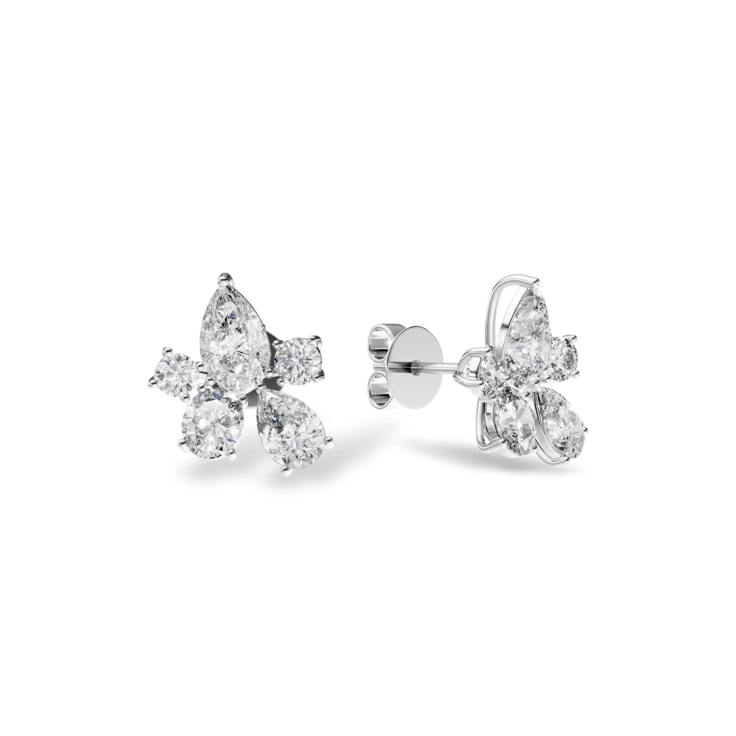Cercei bouquet din aur alb cu diamante pear și ovale de 1.25ct create în laborator Cercei bouquet din aur alb cu diamante pear și ovale de 1.25ct create în laborator