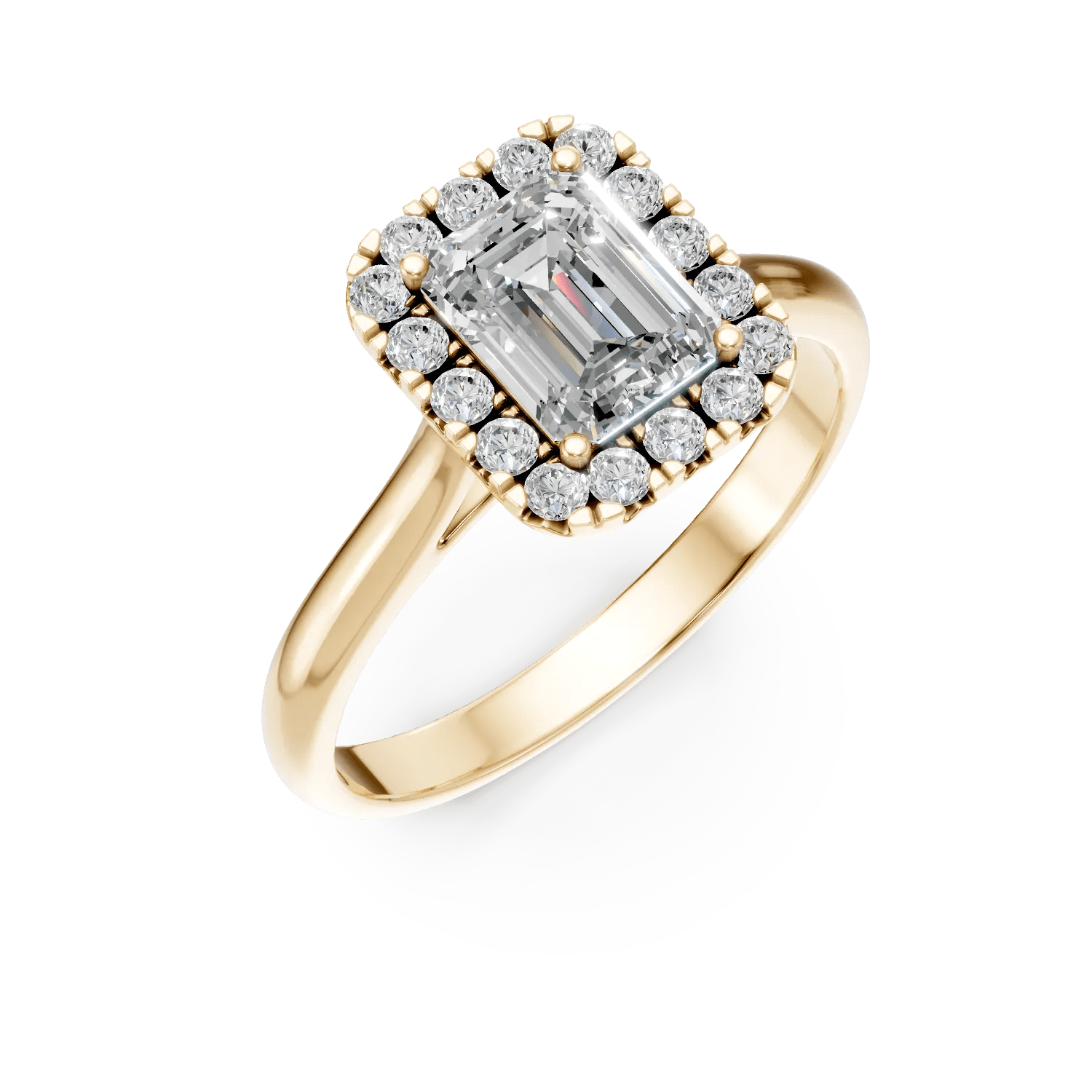 Inel colette aur galben diamante emerald și rotunde 1.2ct laborator Inel colette aur galben diamante emerald și rotunde 1.2ct laborator