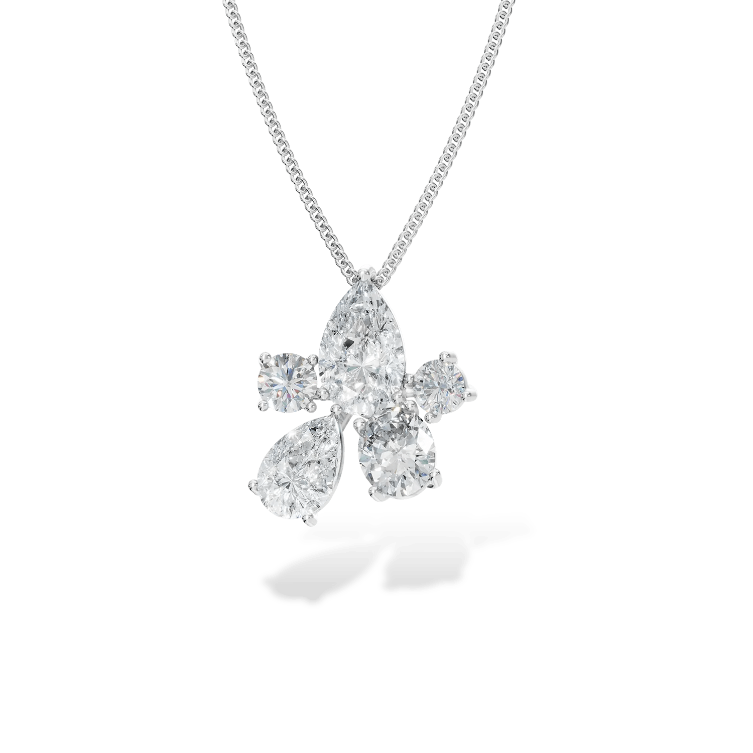 Lanț cu pandantiv bouquet din aur alb cu diamante de 1ct create în laborator Lanț cu pandantiv bouquet din aur alb cu diamante de 1ct create în laborator