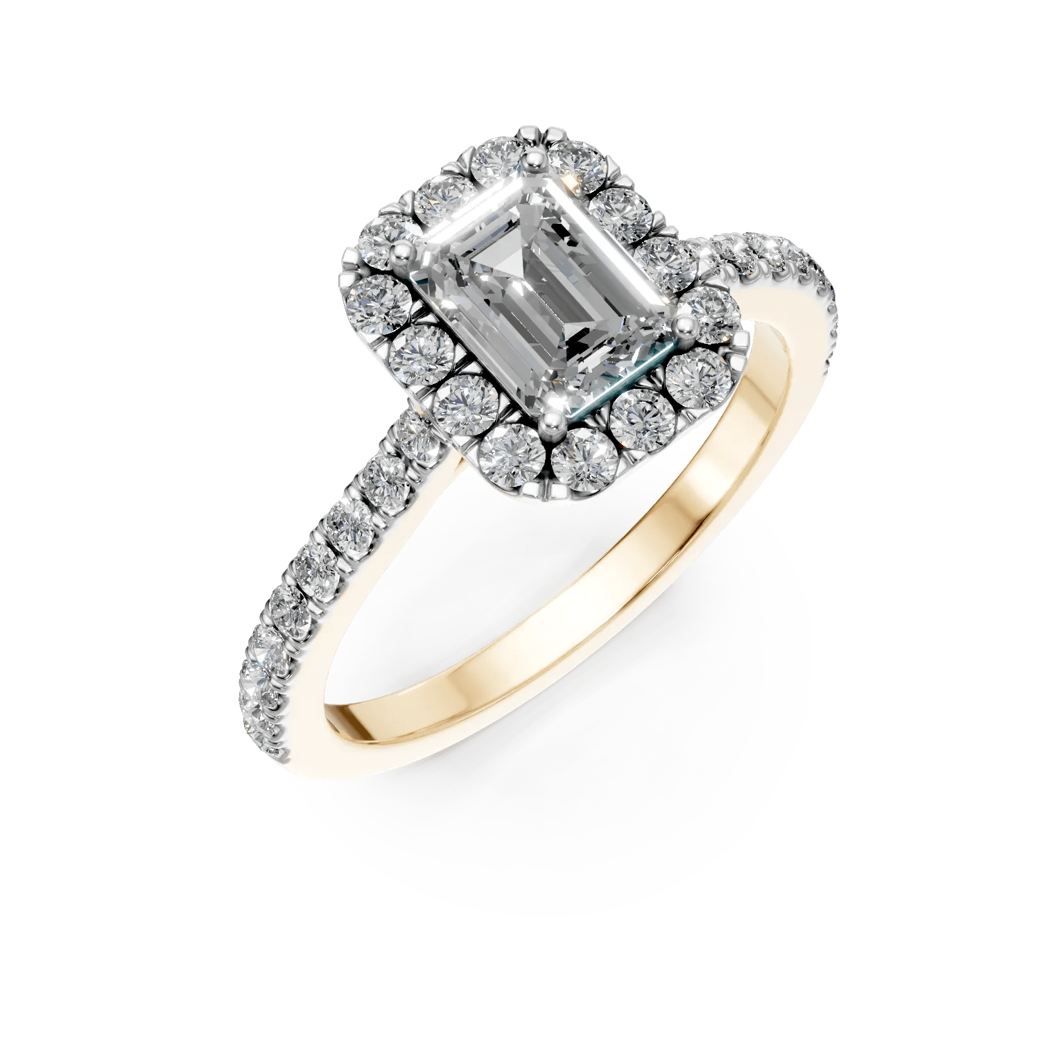 Inel gema din aur galben cu diamante emerald și rotunde de 1.17ct create în laborator Inel gema din aur galben cu diamante emerald și rotunde de 1.17ct create în laborator