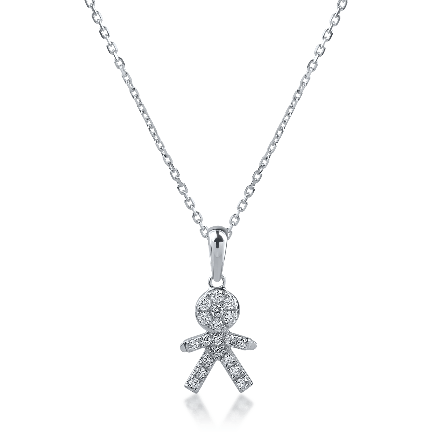 Lanț din aur alb cu pandantiv copil și diamante de 0.11ct Lanț din aur alb cu pandantiv copil și diamante de 0.11ct