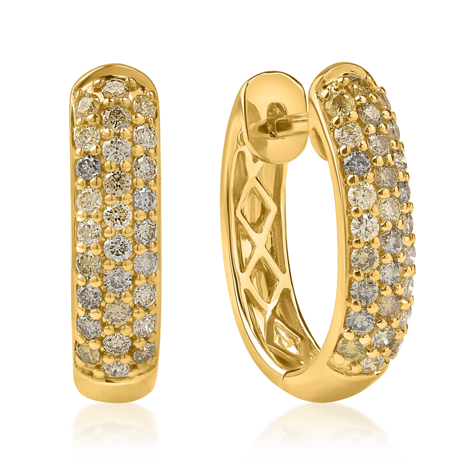 Cercei rotunzi aur galben cu diamante multicolore 0.75ct Cercei rotunzi aur galben cu diamante multicolore 0.75ct