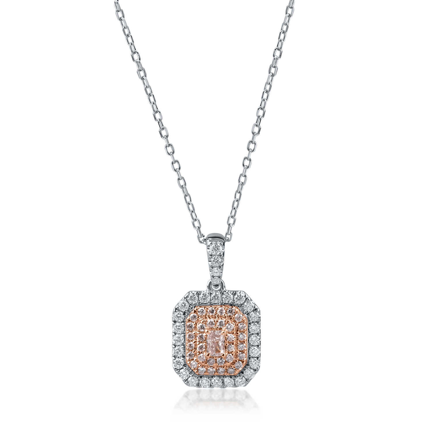 Lănțișor din aur alb-roz cu diamant incolor de 0.6ct și diamante roz Lănțișor din aur alb-roz cu diamant incolor de 0.6ct și diamante roz