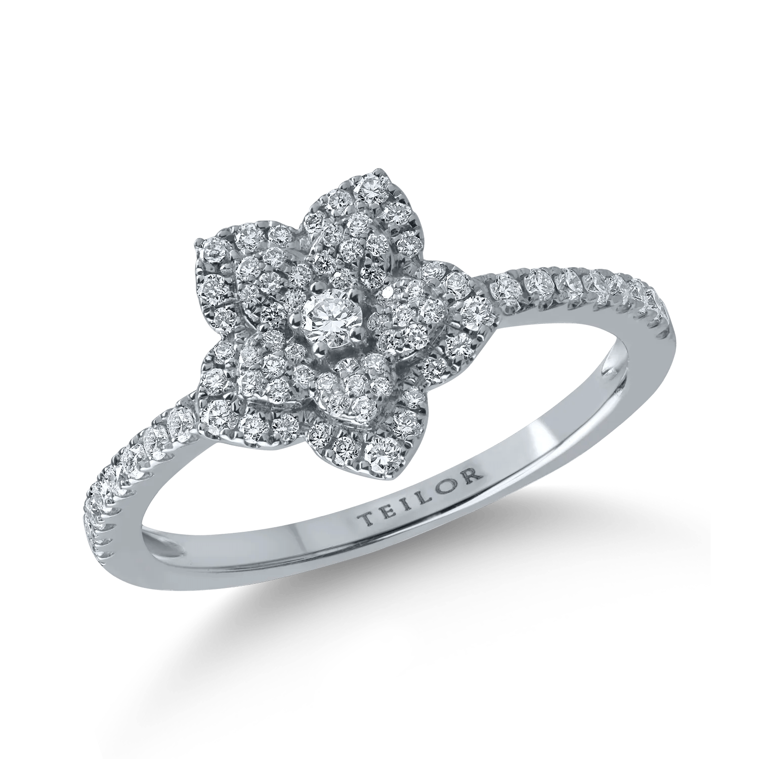 Inel floare din aur alb cu diamante 0.37ct Inel floare din aur alb cu diamante 0.37ct
