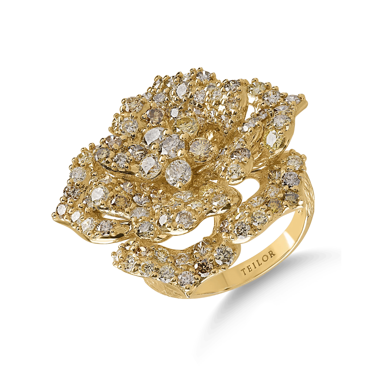 Inel floare din aur galben cu diamante multicolore de 3.33ct – Teilor Inel floare din aur galben cu diamante multicolore de 3.33ct – Teilor
