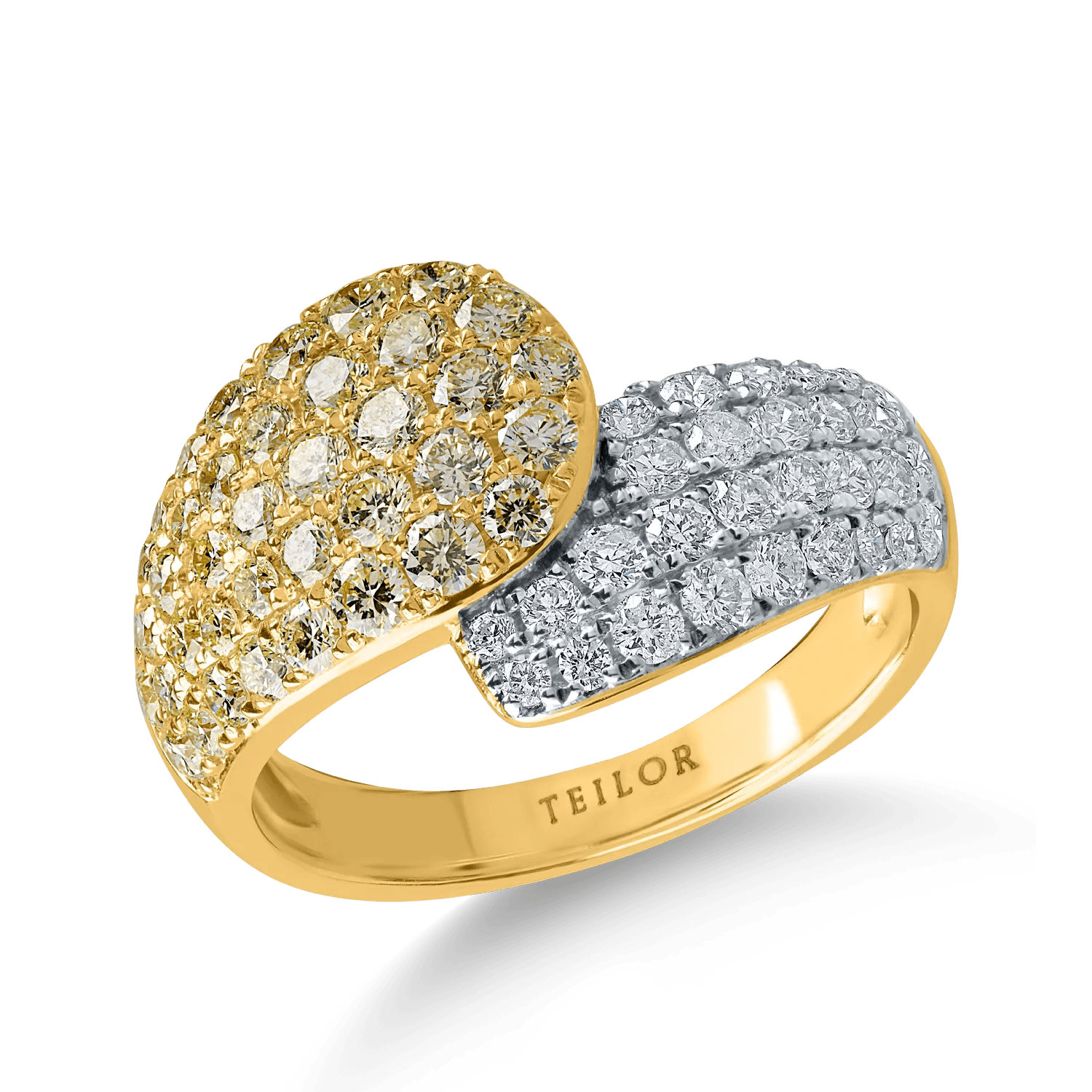 Inel aur alb-galben cu diamante galbene 1ct și diamante incolore 0.5ct Inel aur alb-galben cu diamante galbene 1ct și diamante incolore 0.5ct