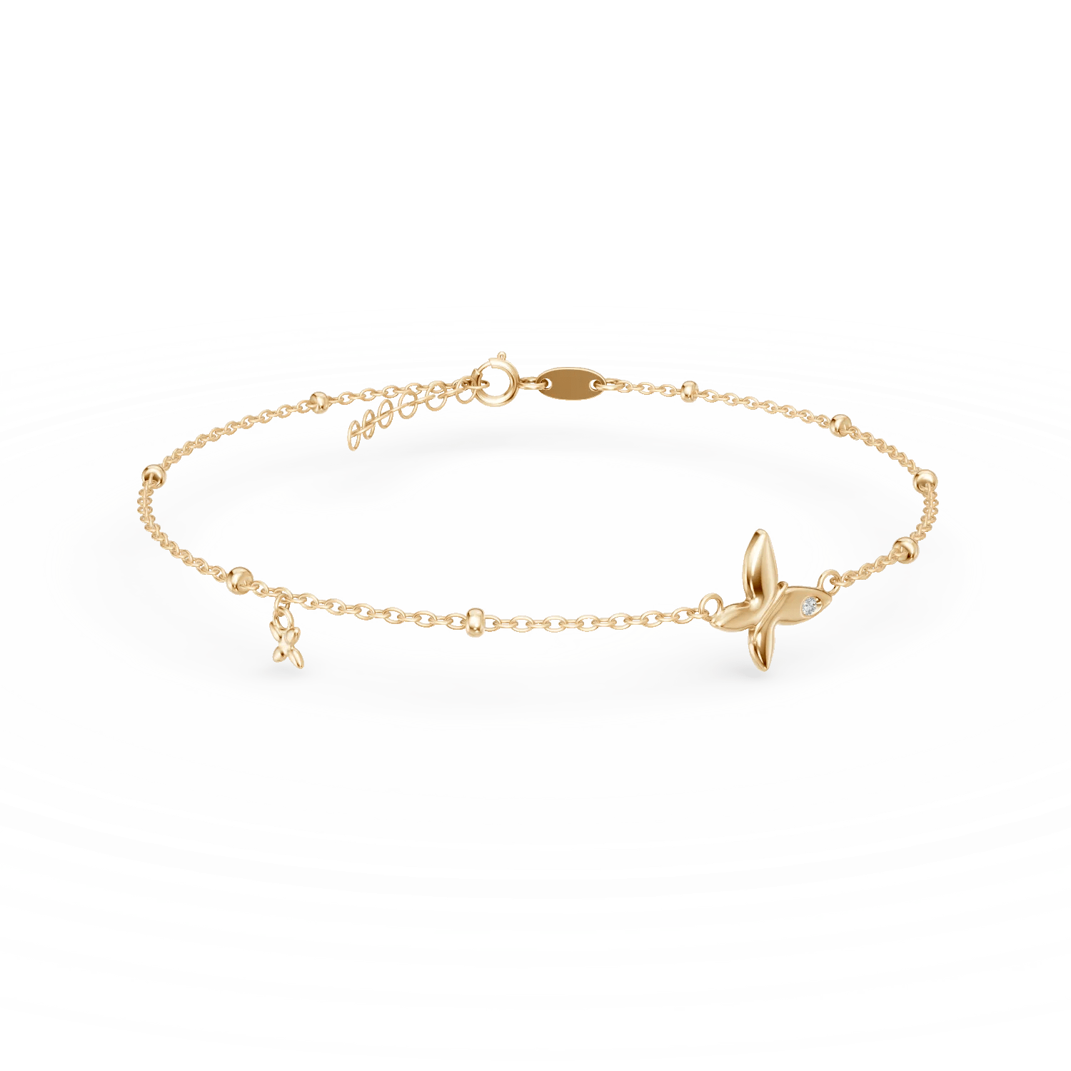 Brățară din aur galben cu pandantiv fluture și diamant de 0.006ct Brățară din aur galben cu pandantiv fluture și diamant de 0.006ct