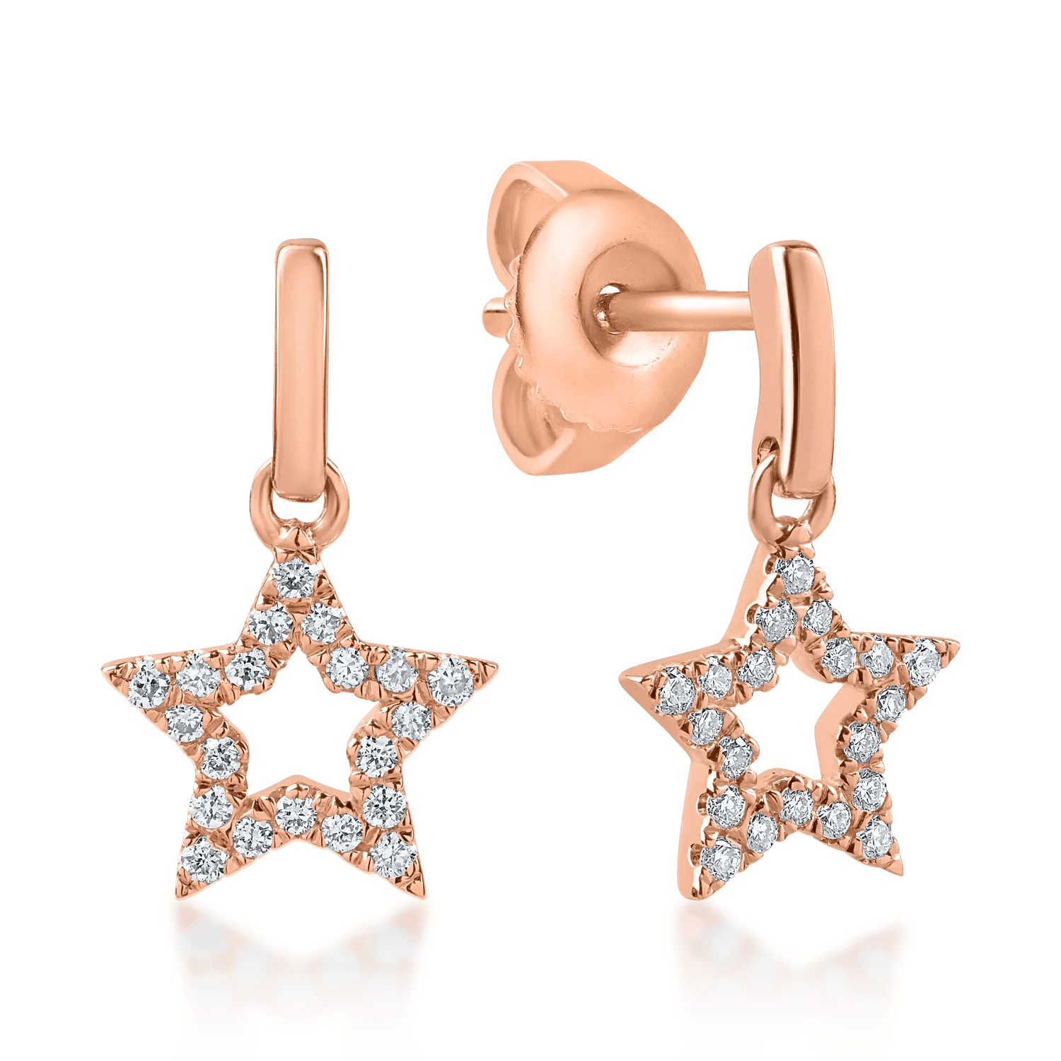 Cercei steluțe din aur roz cu diamante de 0.12ct Cercei steluțe din aur roz cu diamante de 0.12ct