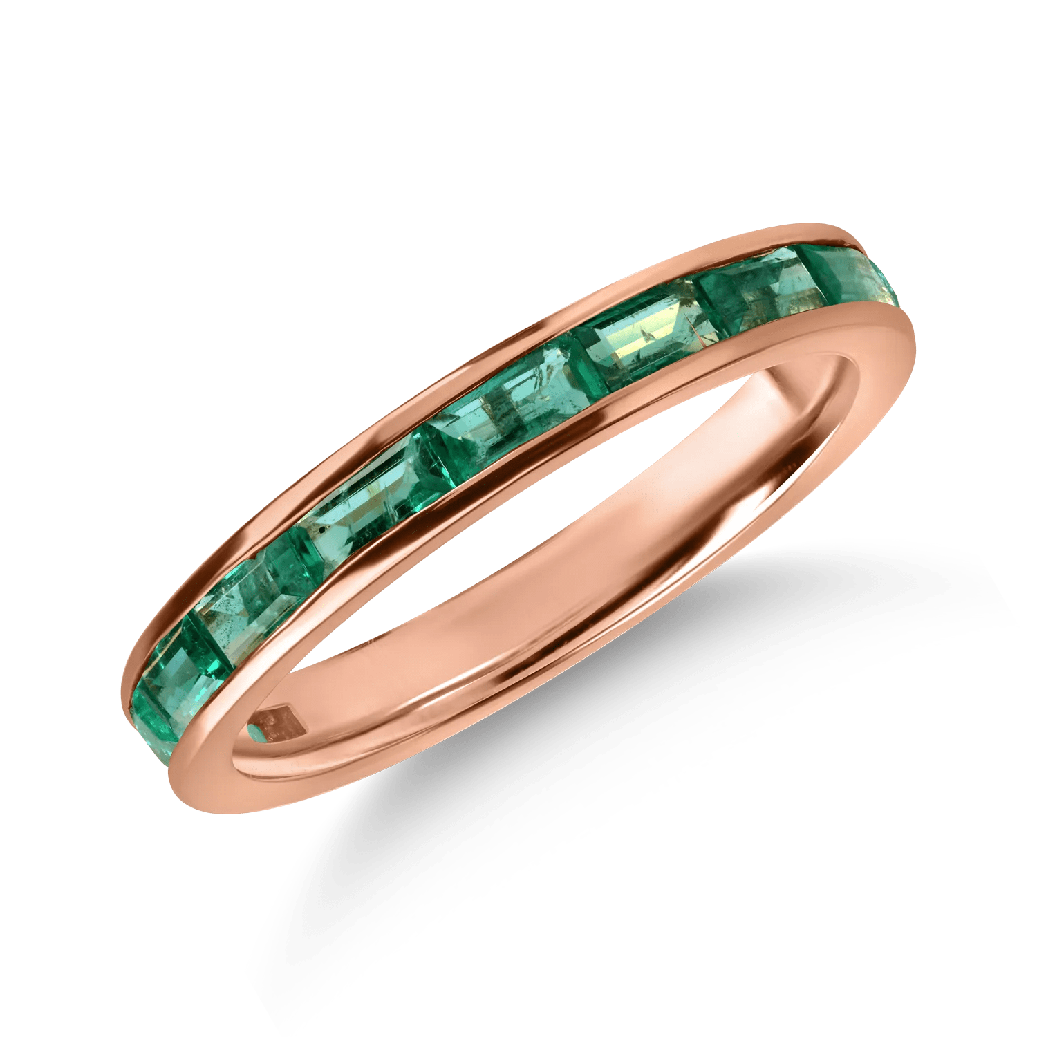 Inel semi eternity din aur roz cu smaralde baguette de 0.9ct Inel semi eternity din aur roz cu smaralde baguette de 0.9ct
