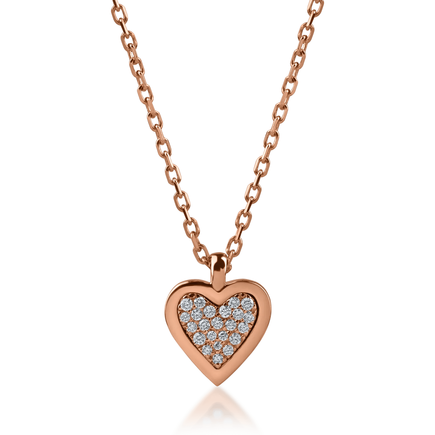 Lanț cu pandantiv inimă din aur roz și diamante 0.13ct Lanț cu pandantiv inimă din aur roz și diamante 0.13ct
