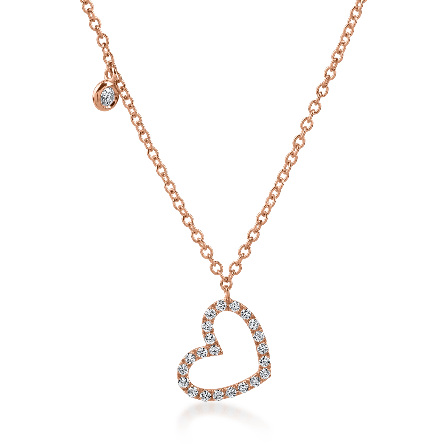 Lanț cu pandantiv inimă din aur roz, cu diamante 0.18ct Lanț cu pandantiv inimă din aur roz, cu diamante 0.18ct