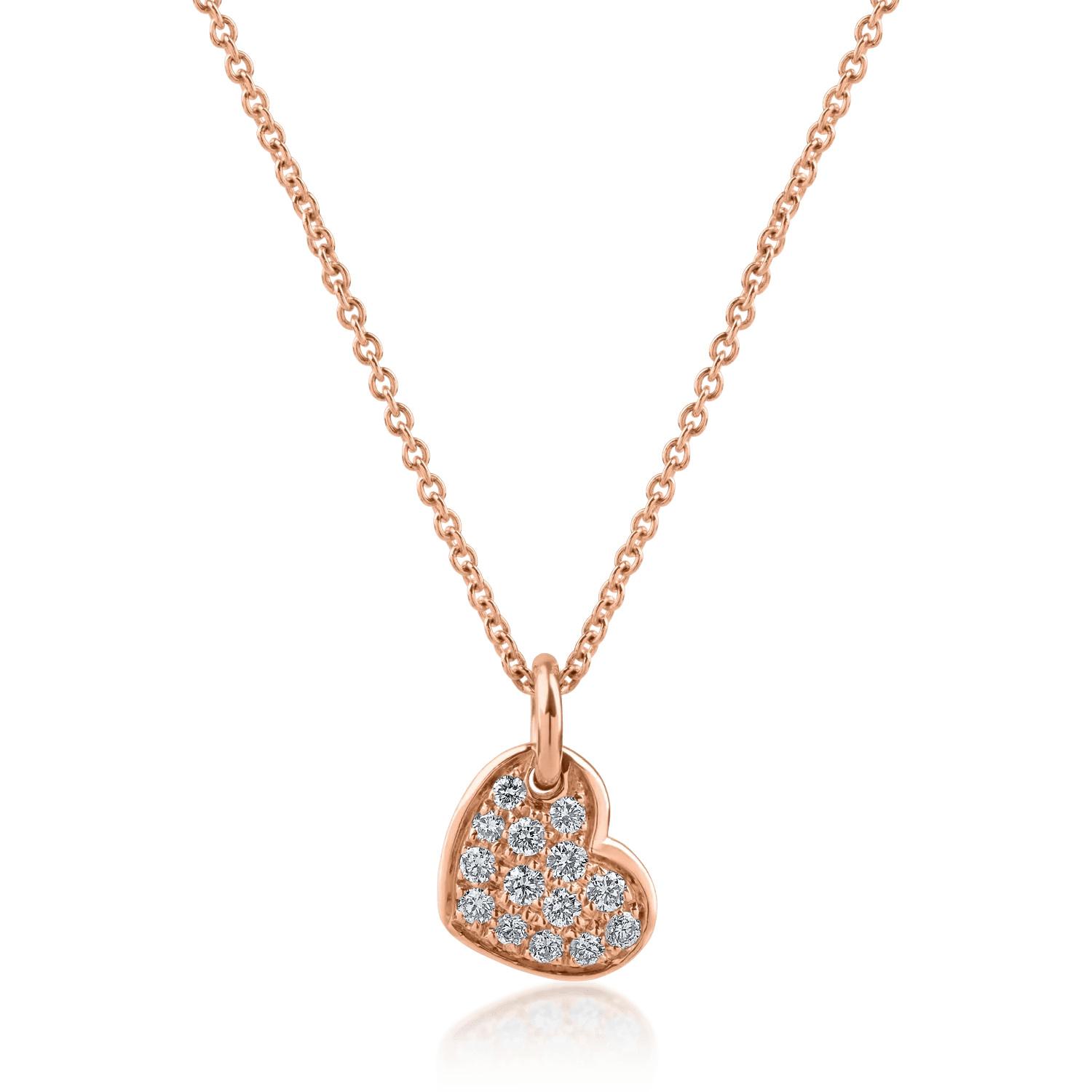 Lanț cu pandantiv inimă din aur roz cu diamante de 0.16ct Lanț cu pandantiv inimă din aur roz cu diamante de 0.16ct