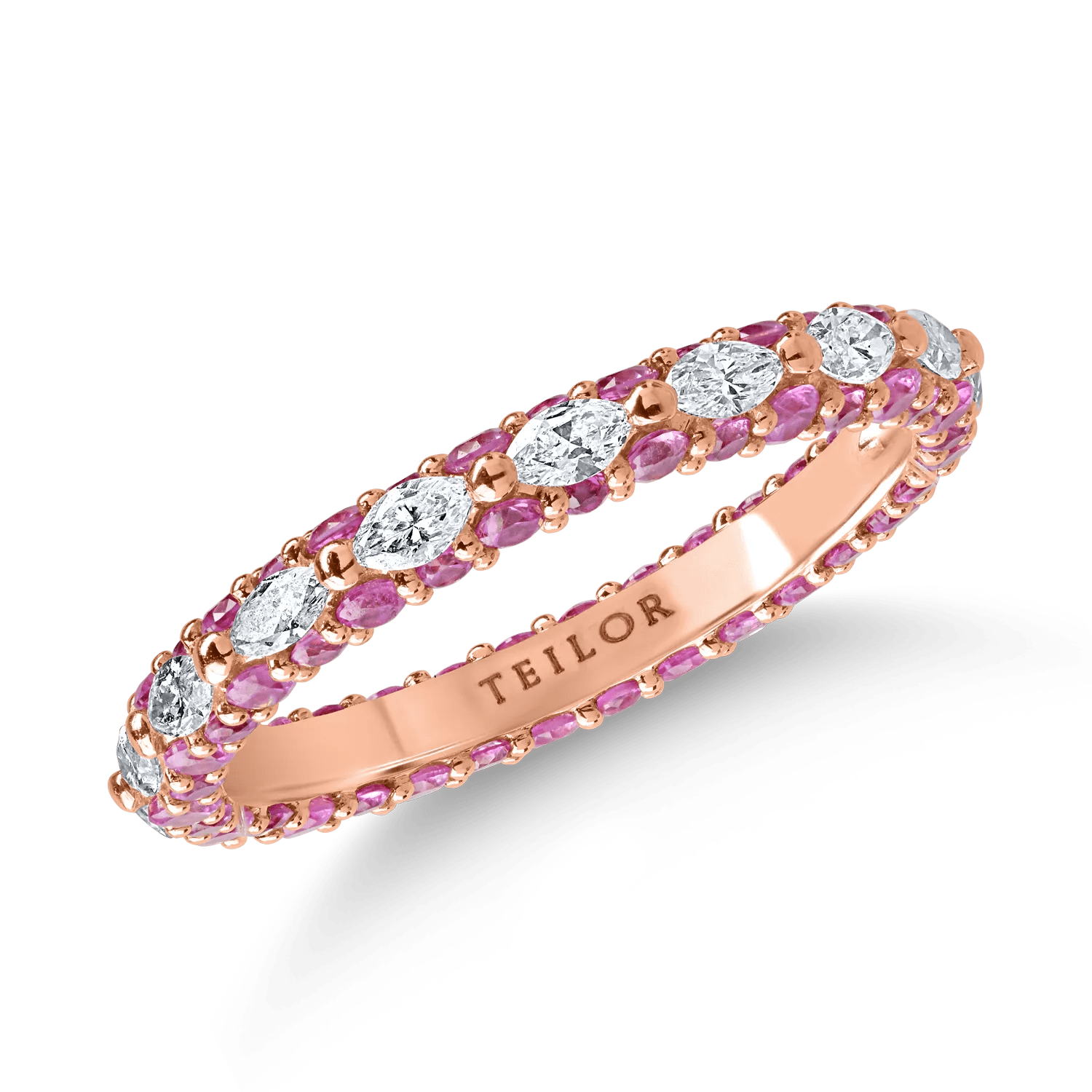 Inel eternity din aur roz cu diamante de 0.6ct și safire roz de 1.3ct Inel eternity din aur roz cu diamante de 0.6ct și safire roz de 1.3ct