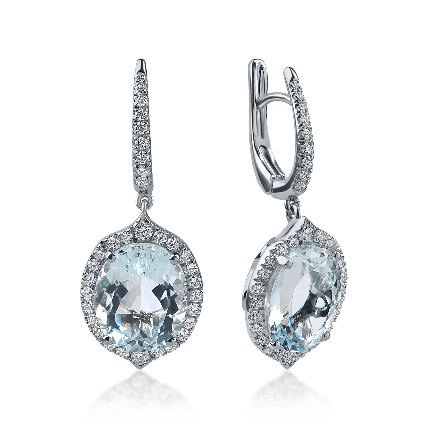 Cercei din aur alb cu acvamarine ovale de 6.94ct și diamante de 0.66ct Cercei din aur alb cu acvamarine ovale de 6.94ct și diamante de 0.66ct