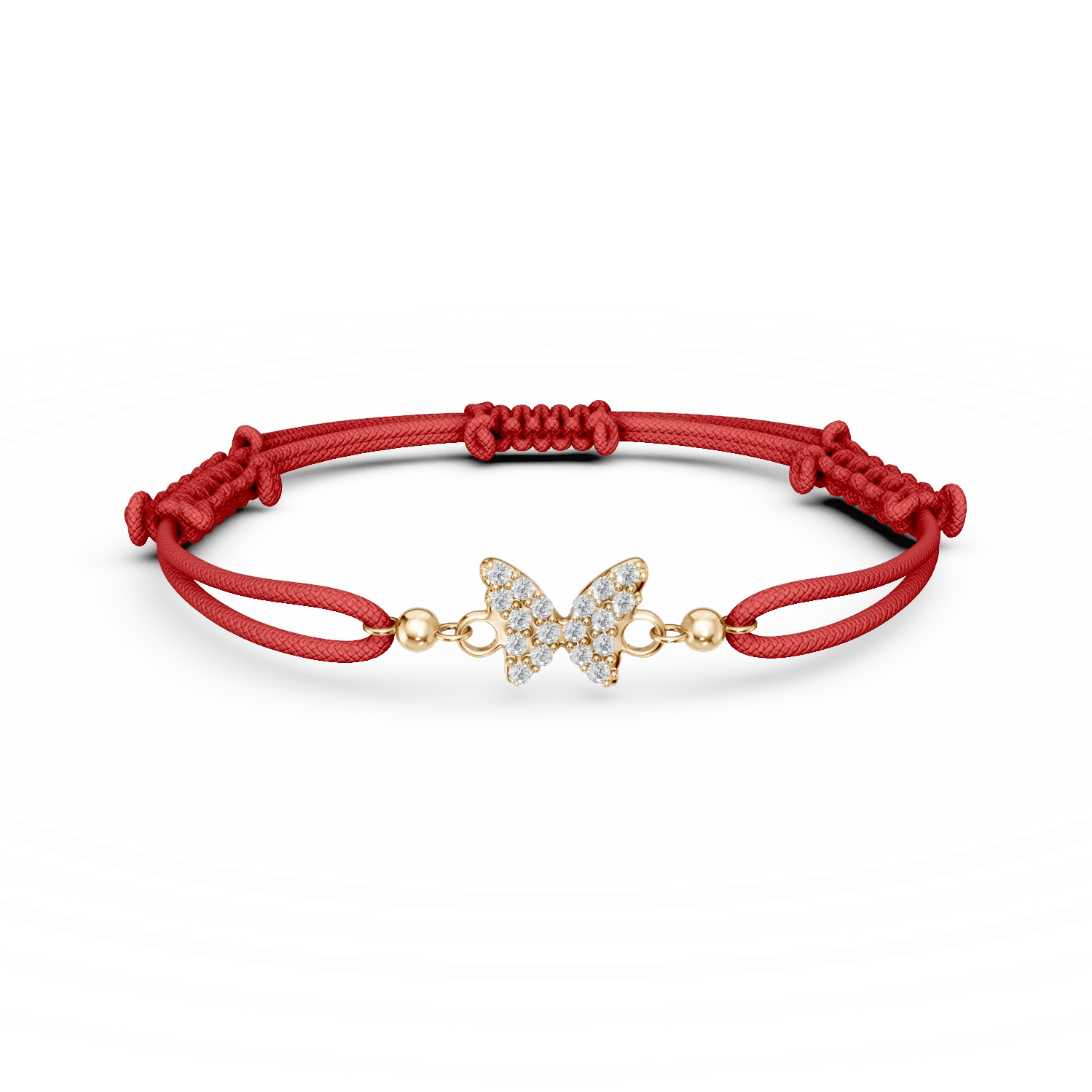 Brățară cu șnur și pandantiv fluturaș din aur galben Brățară cu șnur și pandantiv fluturaș din aur galben