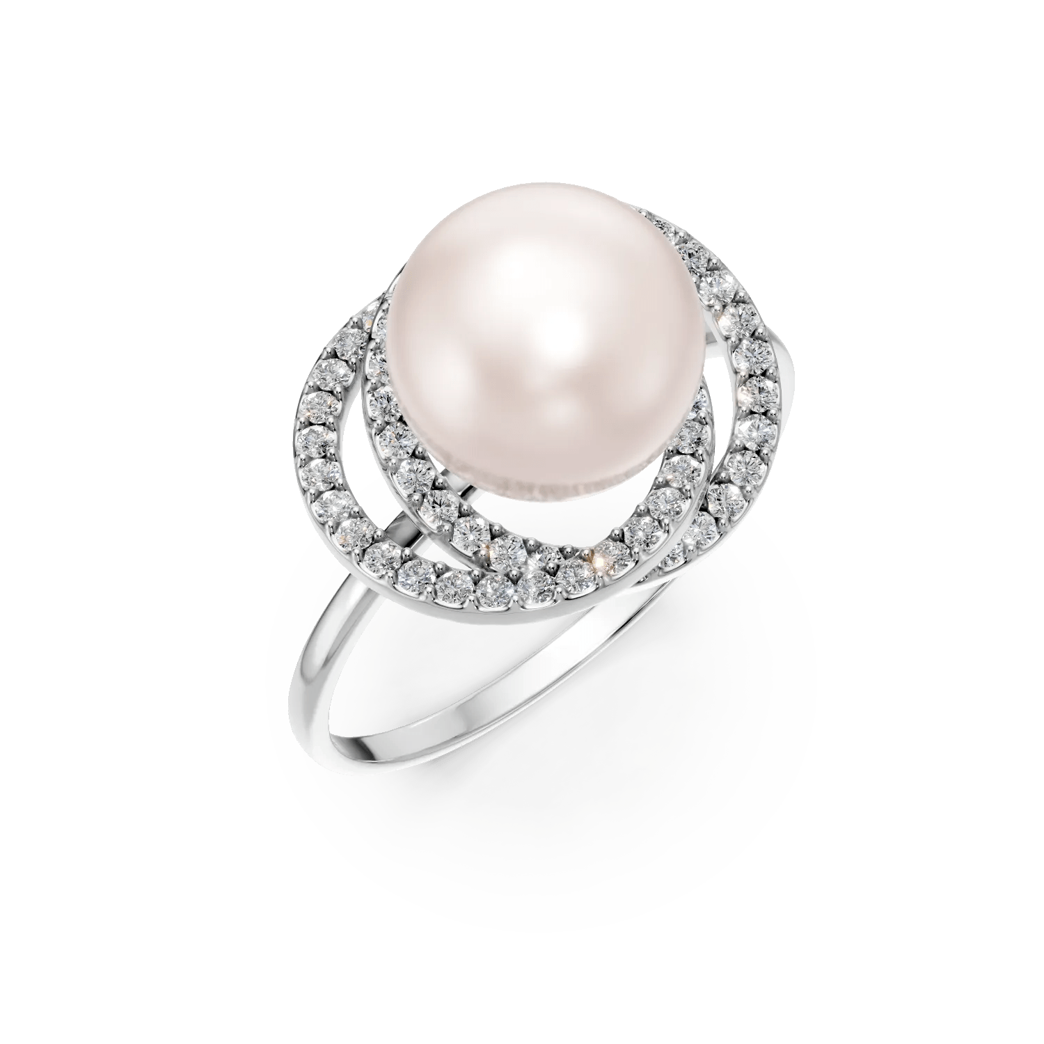 Inel din aur alb cu perlă sintetică și zirconii Inel din aur alb cu perlă sintetică și zirconii