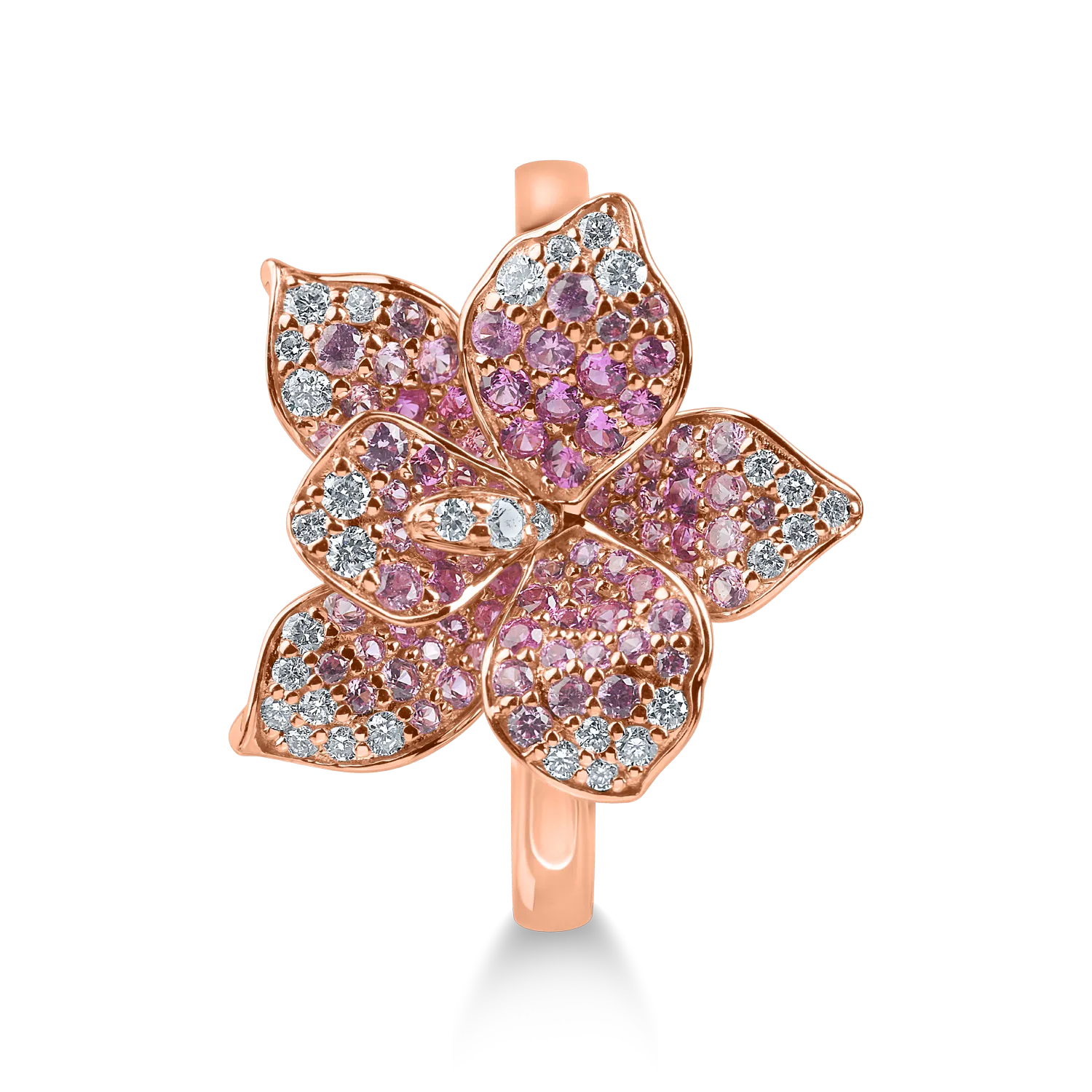 Inel floral din aur roz cu safire și diamante Inel floral din aur roz cu safire și diamante