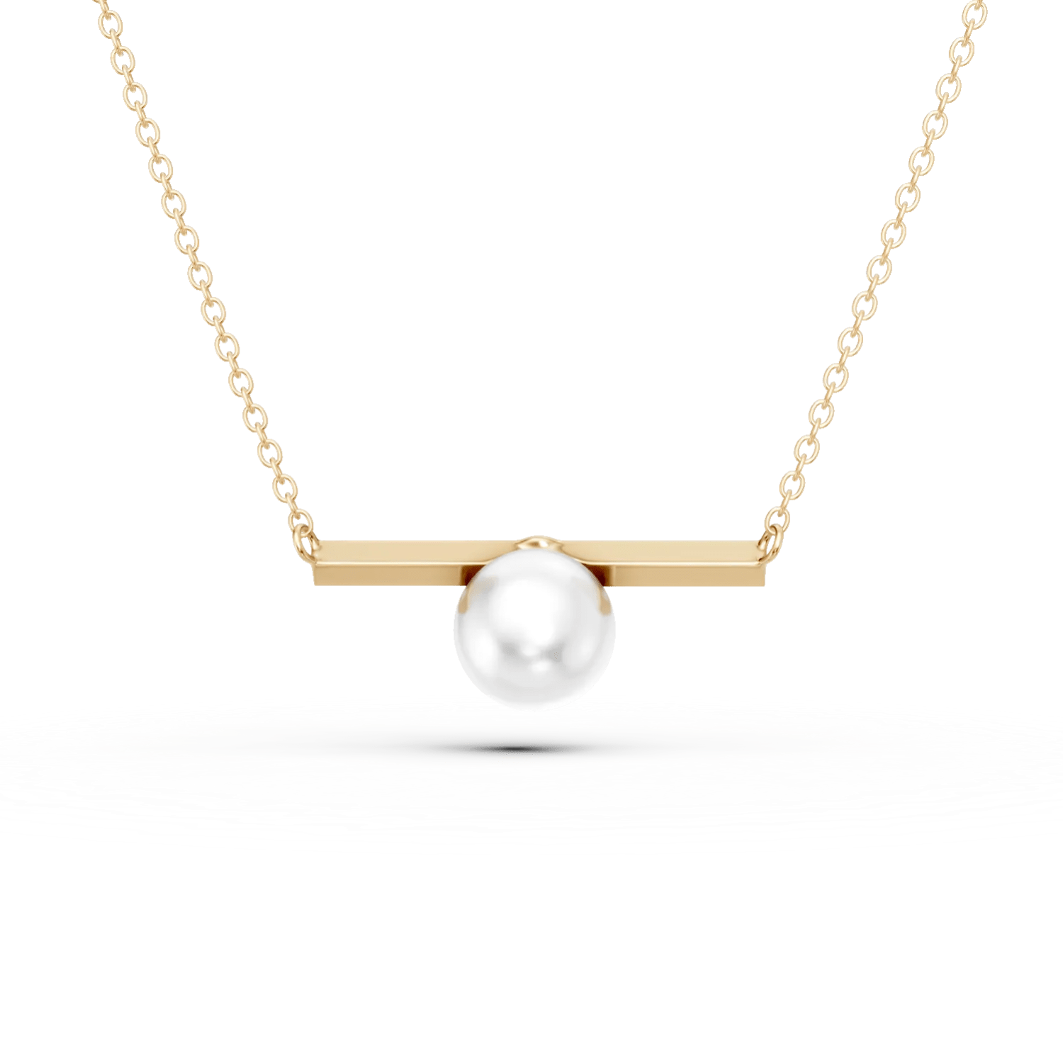 Lanț cu pandantiv minimalist și perlă sintetică din aur galben Lanț cu pandantiv minimalist și perlă sintetică din aur galben