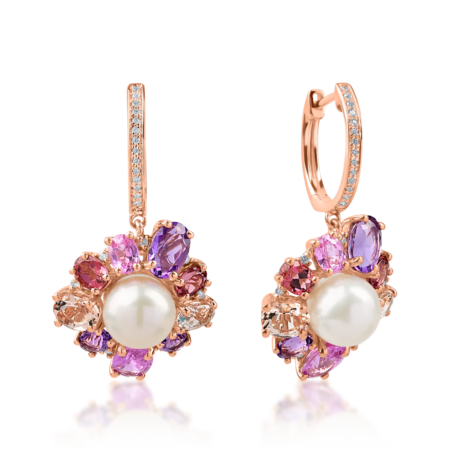 Cercei floare din aur roz cu pietre de 11.9ct Cercei floare din aur roz cu pietre de 11.9ct