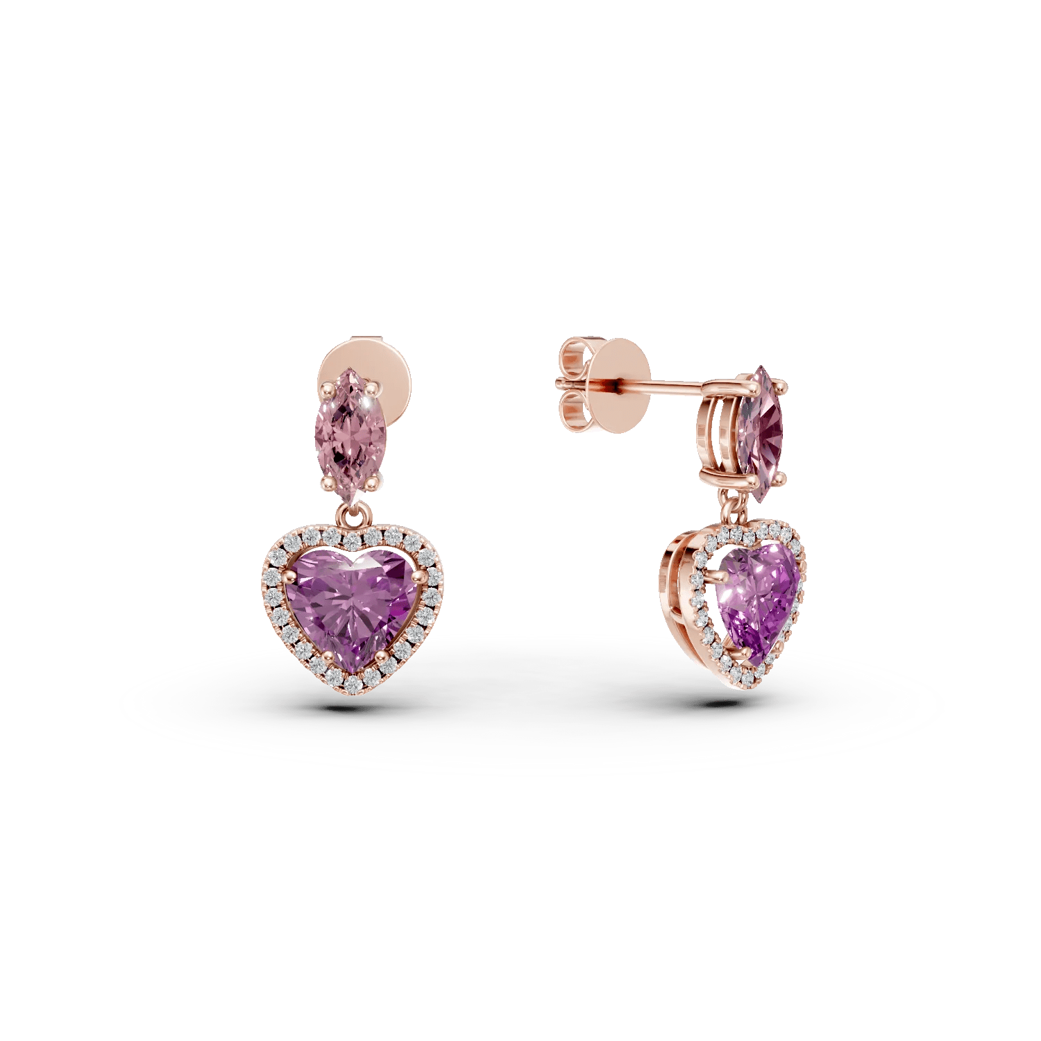 Cercei inimioare din aur roz cu pietre de 3.4ct Cercei inimioare din aur roz cu pietre de 3.4ct