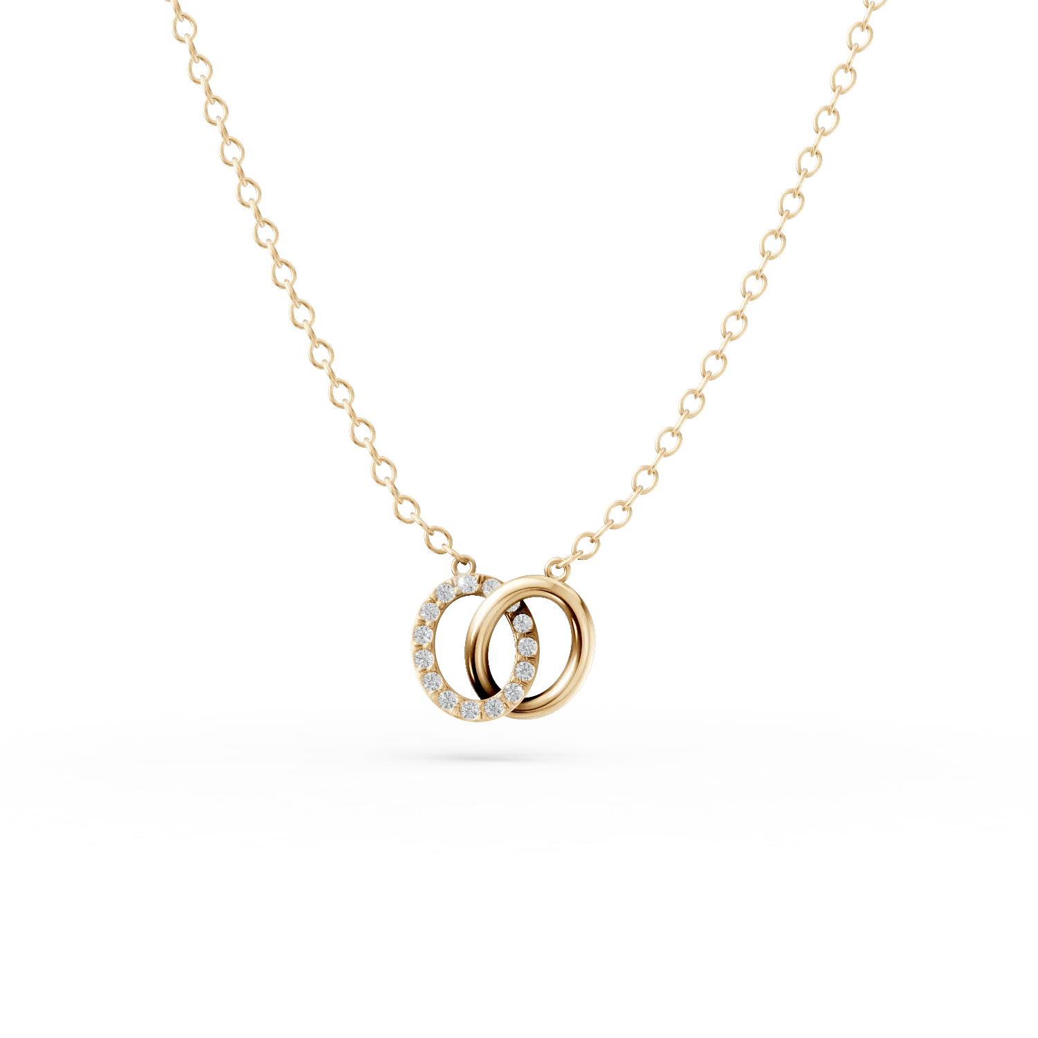 Lanț cu pandantiv rotund cu zirconii din aur galben Lanț cu pandantiv rotund cu zirconii din aur galben