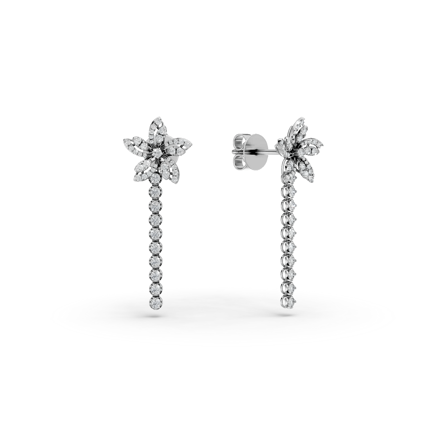 Cercei cu floare din aur alb cu diamante de 0.9ct Cercei cu floare din aur alb cu diamante de 0.9ct