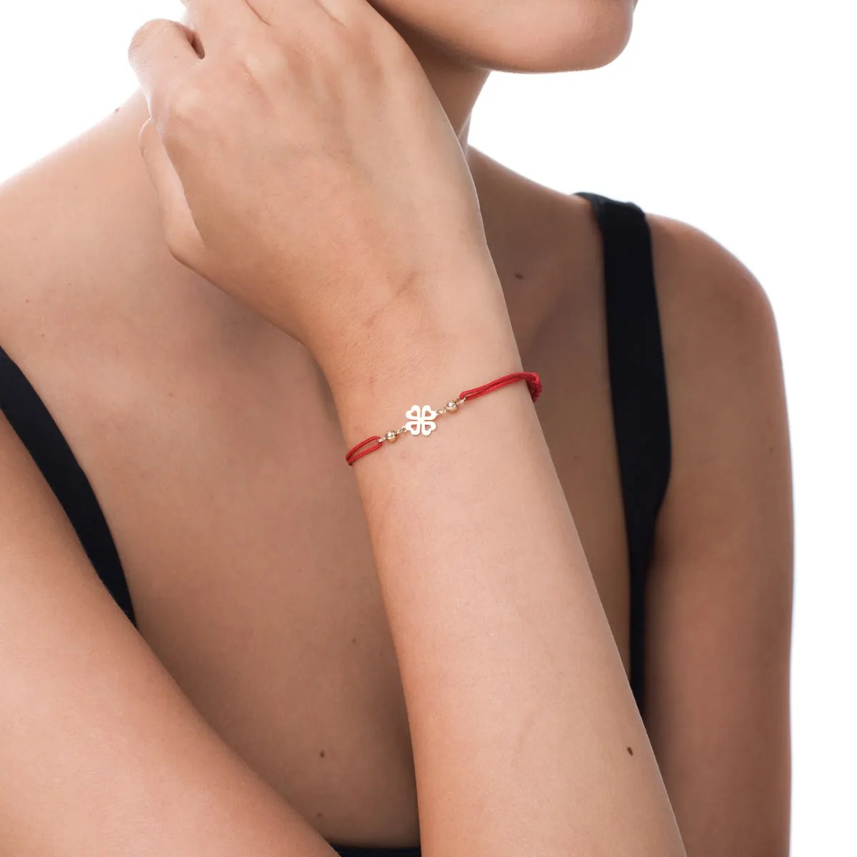 Brățară cu șnur și pandantiv trifoi aur Brățară cu șnur și pandantiv trifoi aur