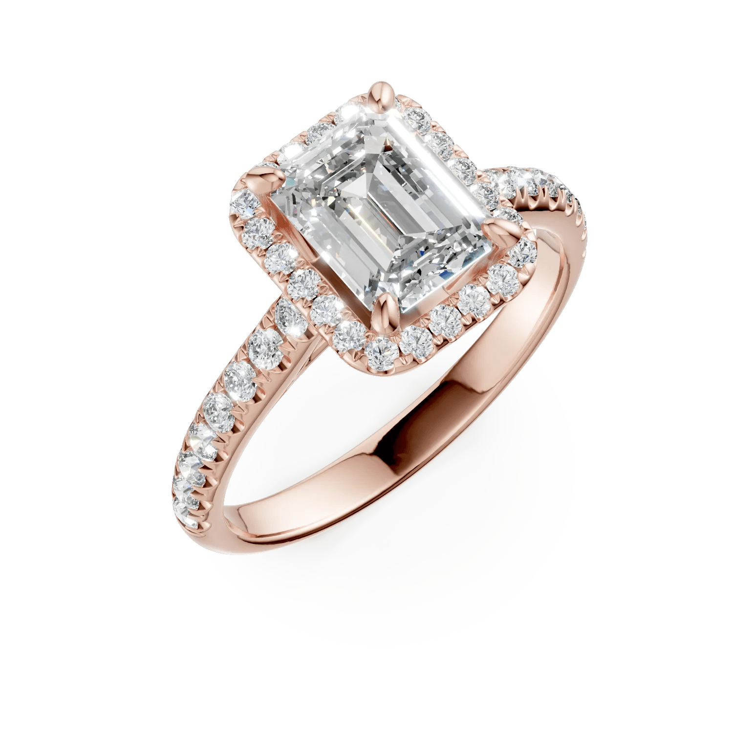 Inel de logodnă aur roz cu diamant radiant de 1.5ct și diamante de 0.4ct Inel de logodnă aur roz cu diamant radiant de 1.5ct și diamante de 0.4ct