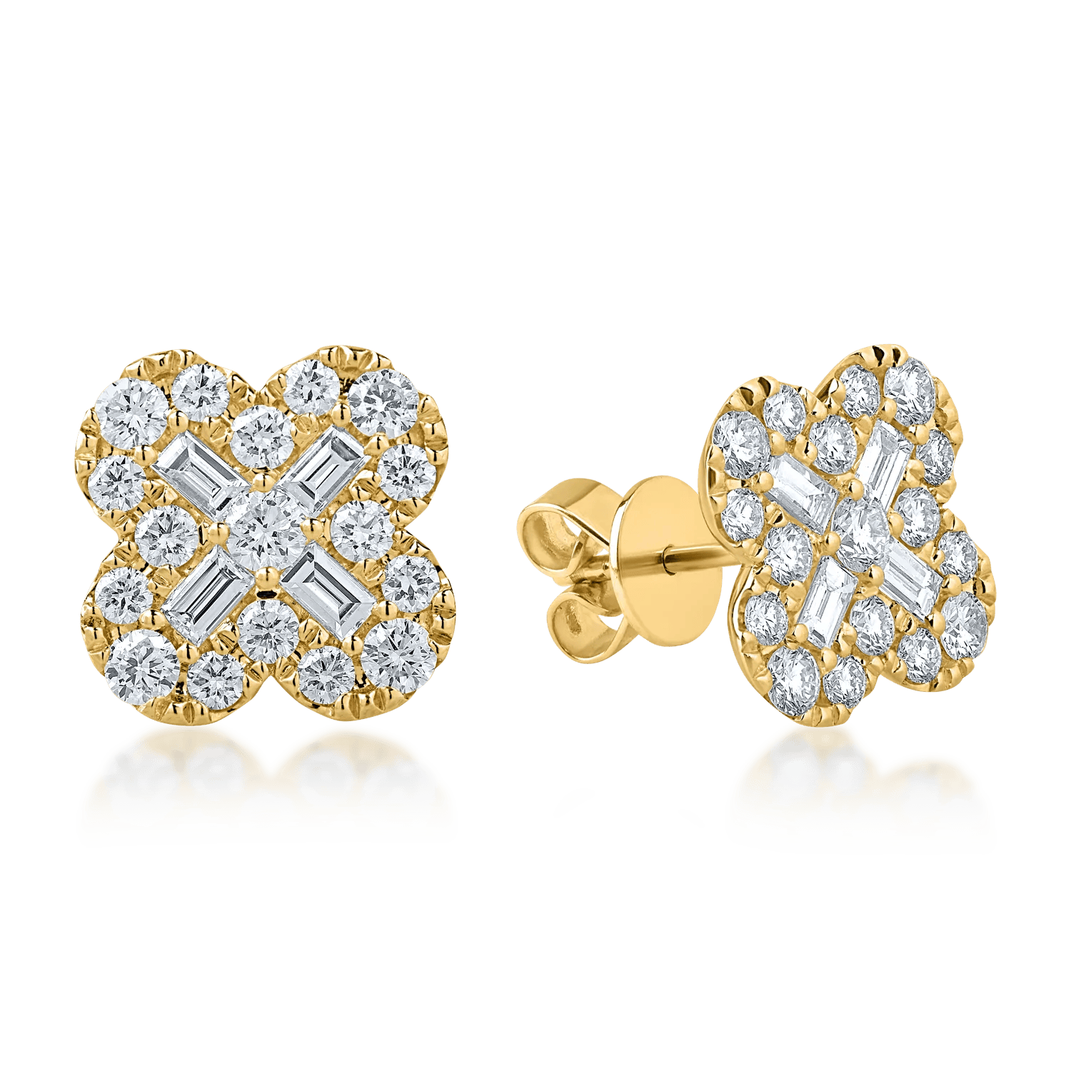 Cercei din aur galben cu diamante baguette și rotunde de 1.8ct – Teilor Cercei din aur galben cu diamante baguette și rotunde de 1.8ct – Teilor